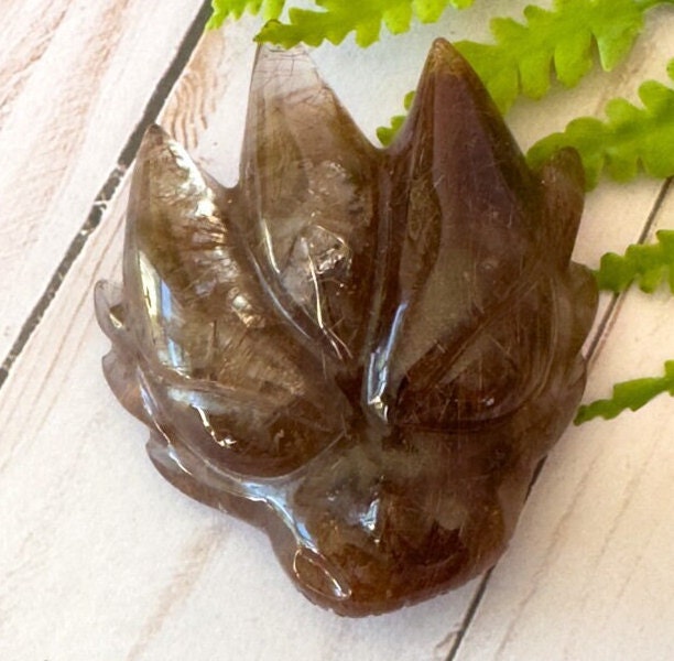 Smoky Rutile Dragon Skull Carving: Leandro de Souza Palm Stone