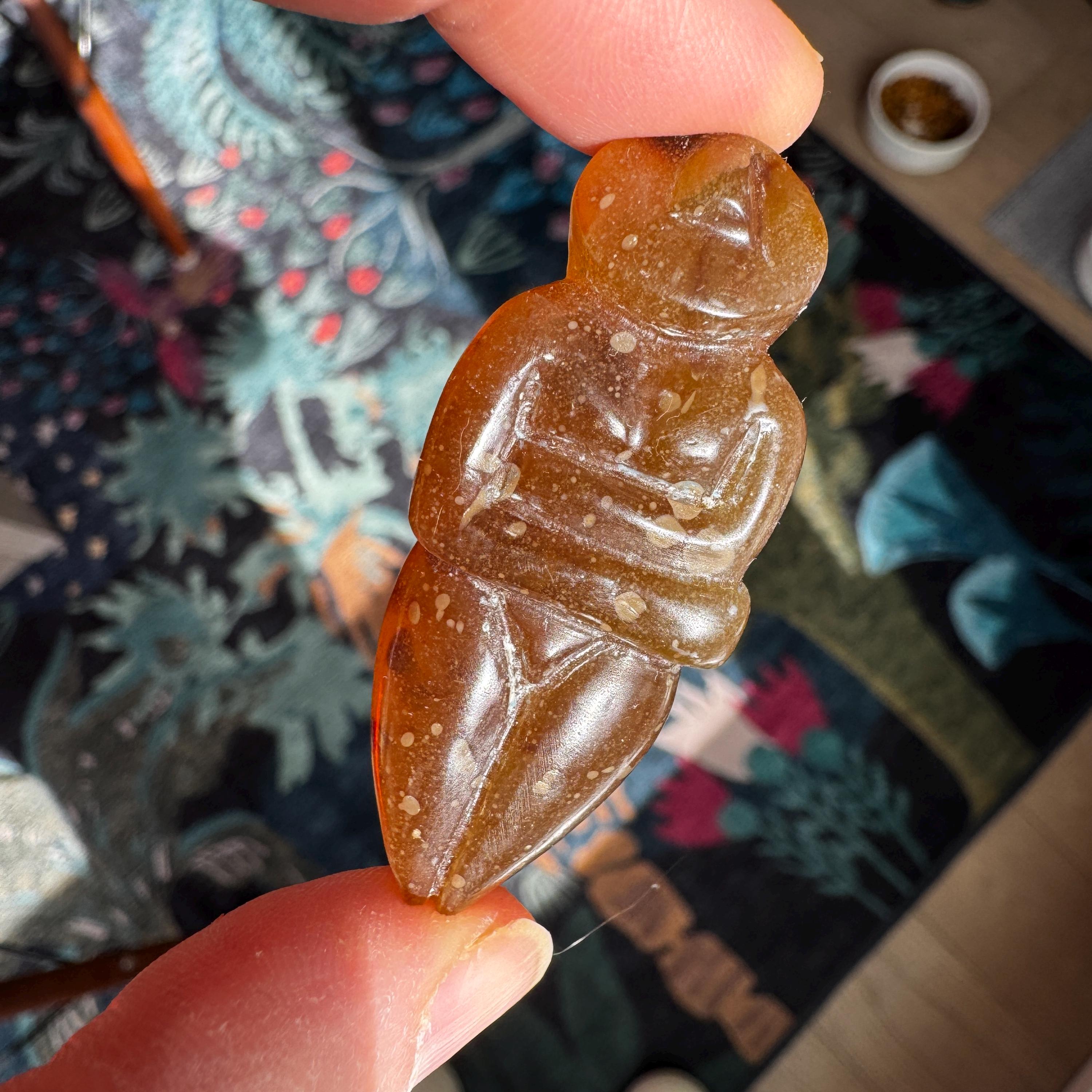 Honey Amber Goddess Carving - Translucent Artifactual Find