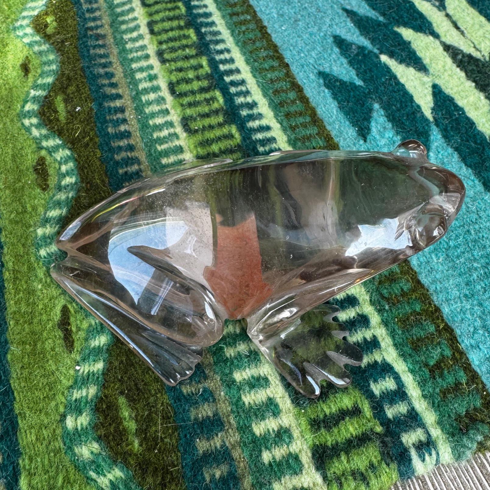 Adorable Clear Smoky Quartz Frog, Venturini Carve