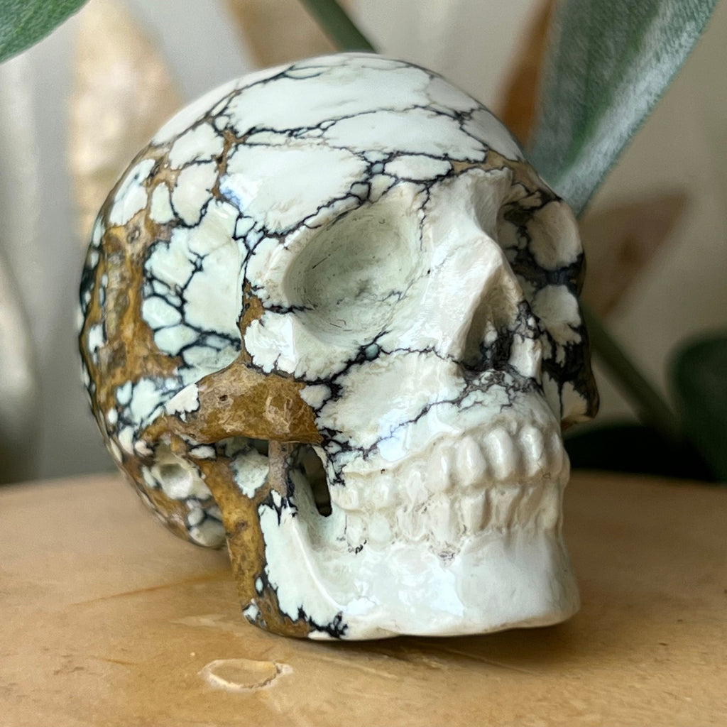Hand Carved Chalcosiderite Skull: Artifactual Mineral Carving