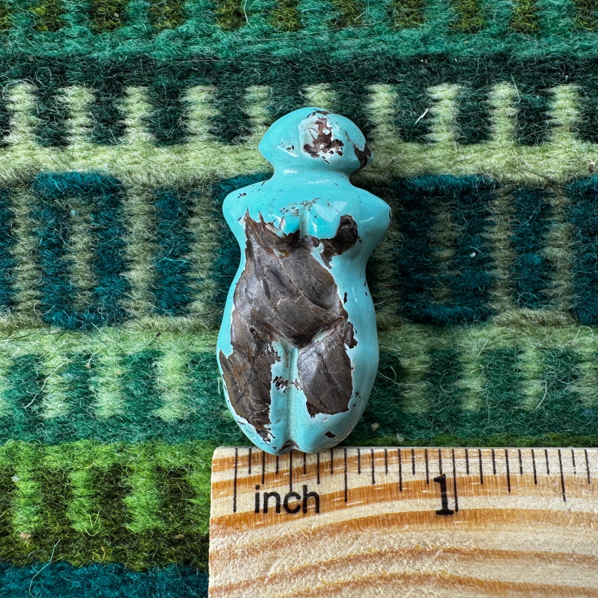 Turquoise Goddess Carving: Minimalist Artifactual Sculpture