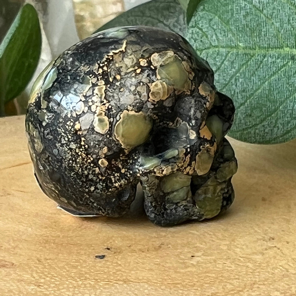 Amazingly Detailed Hand Carved Artifactual Peacock Variscite Skull