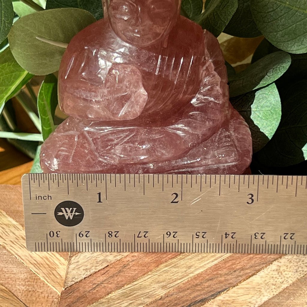 Strawberry Quartz Buddha Carving: Indian Artisan Detail