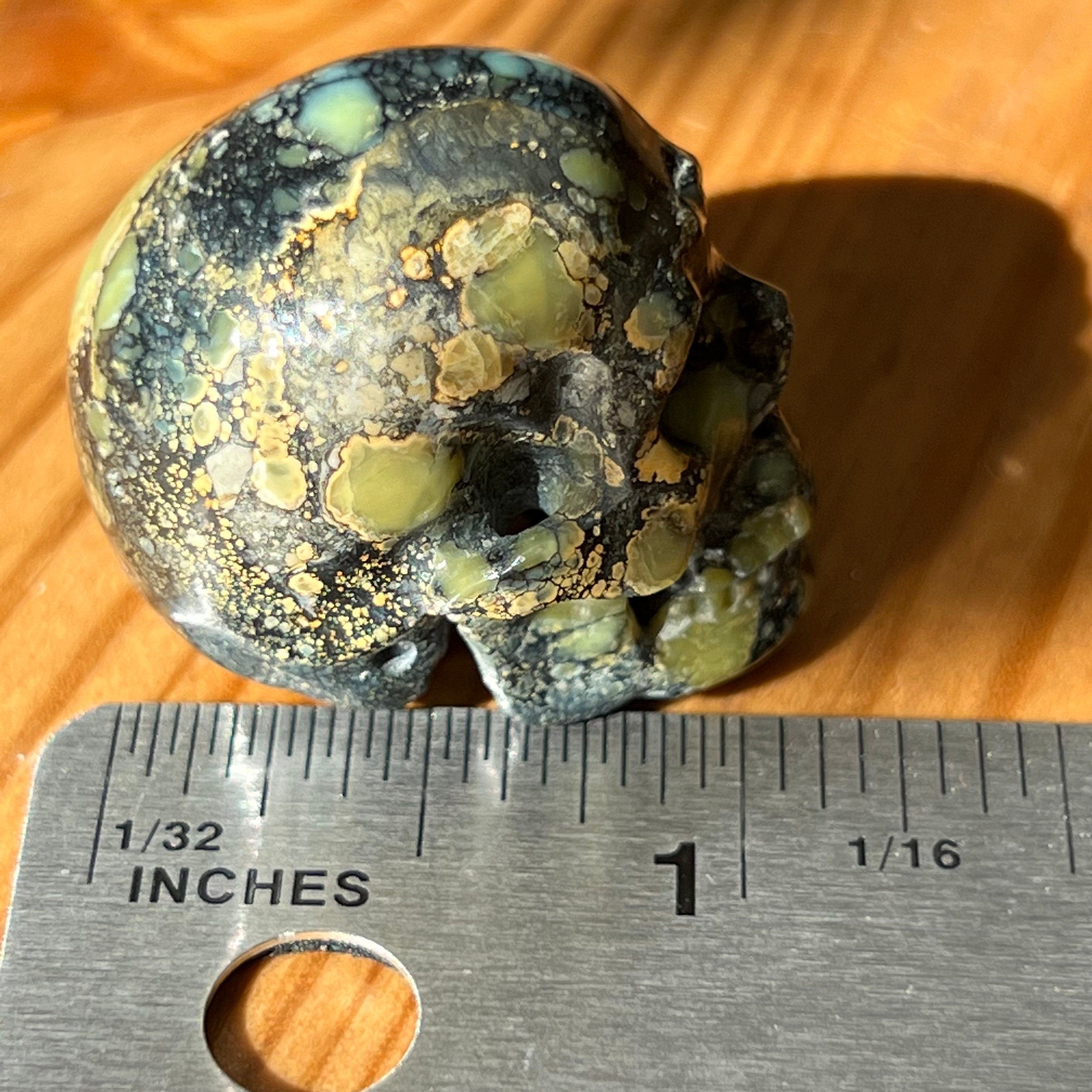 Amazingly Detailed Hand Carved Artifactual Peacock Variscite Skull