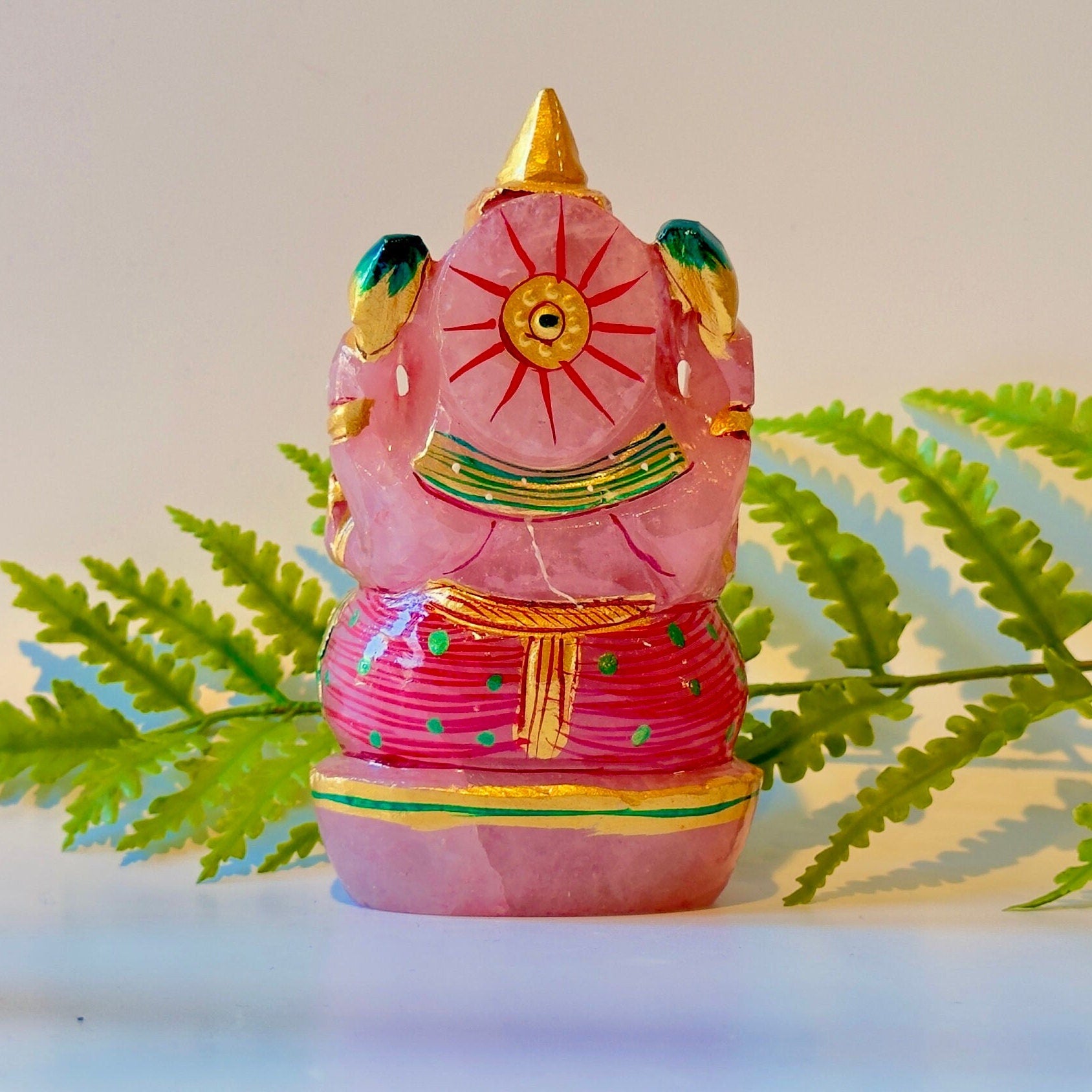 Rose Quartz Painted Ganesha Figurine #1