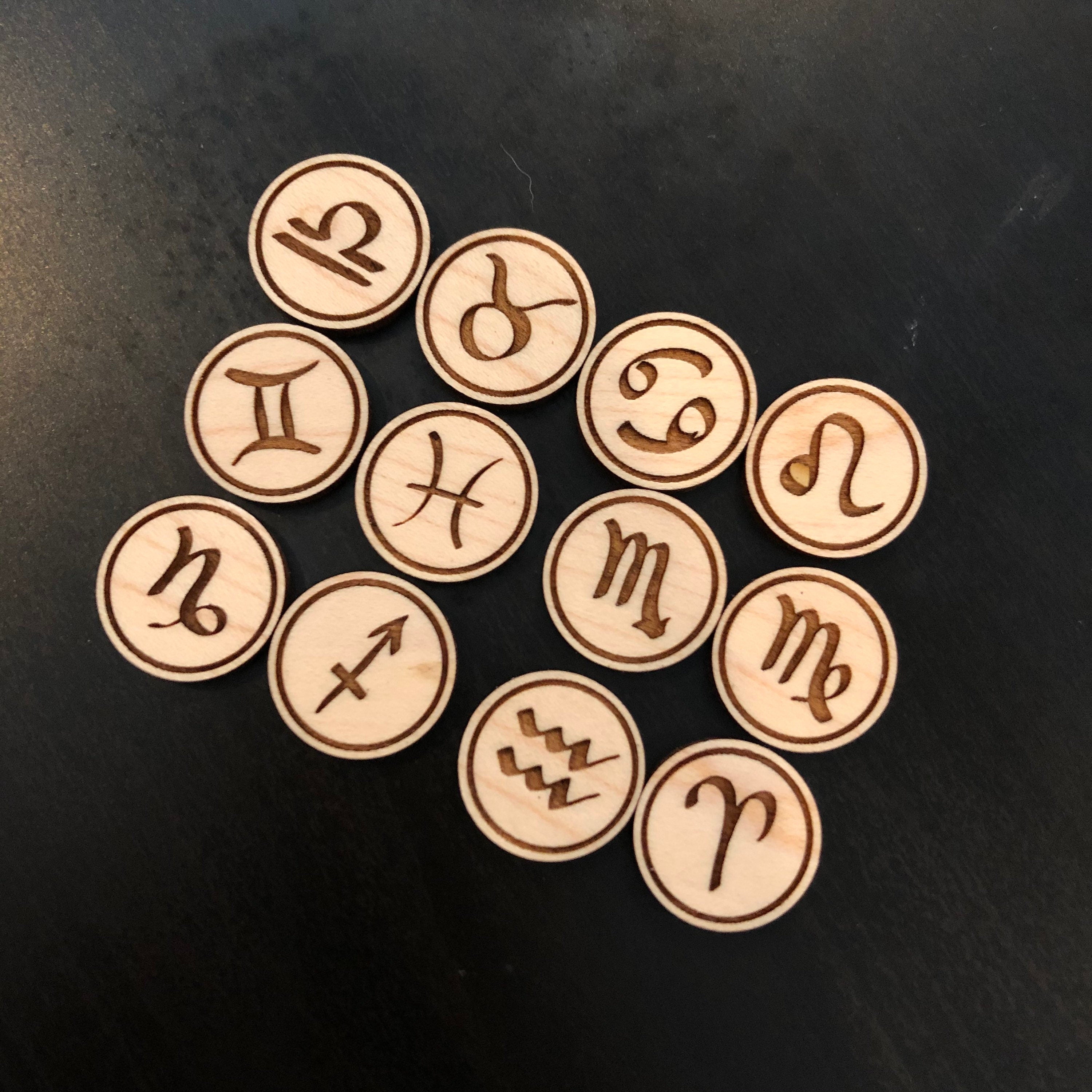 Etched Maple Zodiac Coins: Set of 12