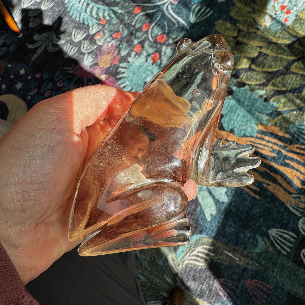 Adorable Clear Smoky Quartz Frog, Venturini Carve