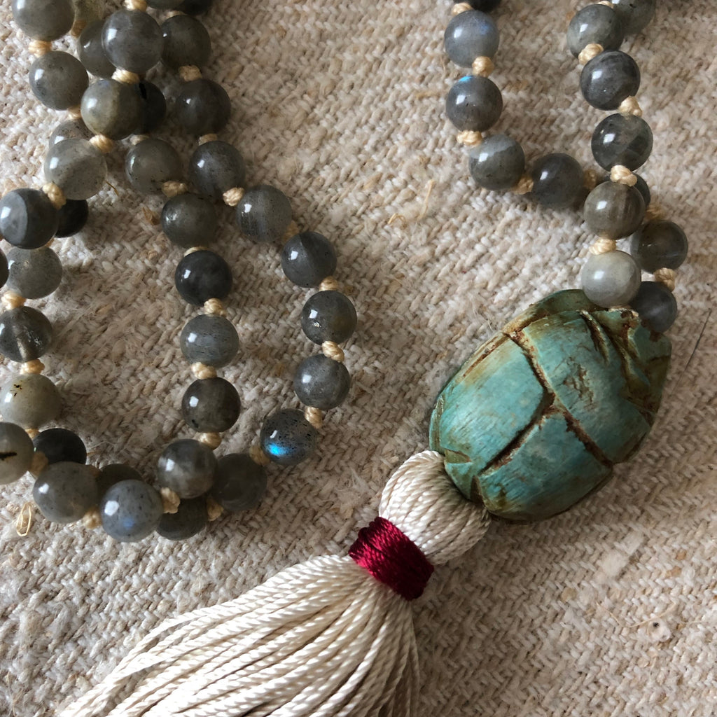 Labradorite Scarab Mala