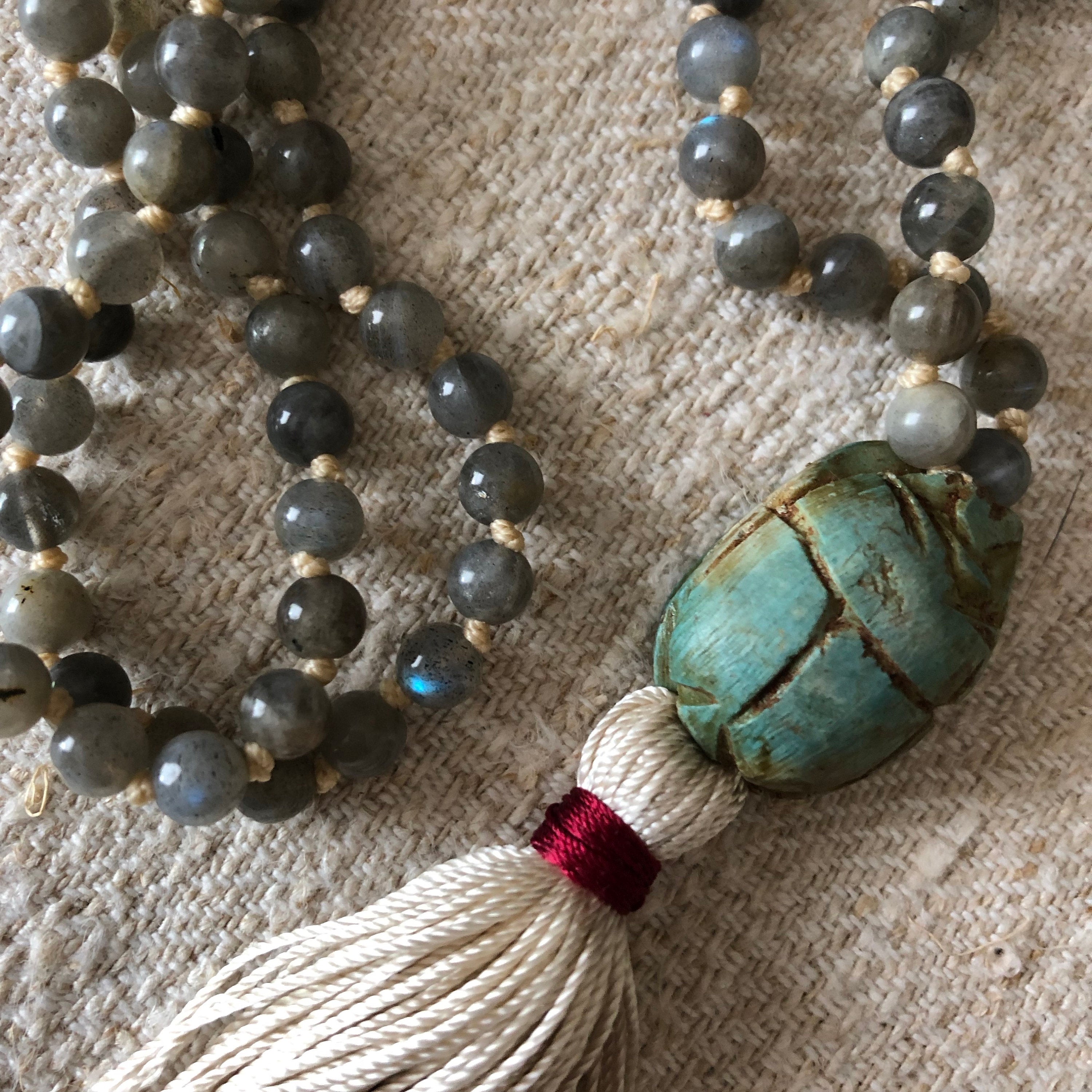 Labradorite Scarab Mala