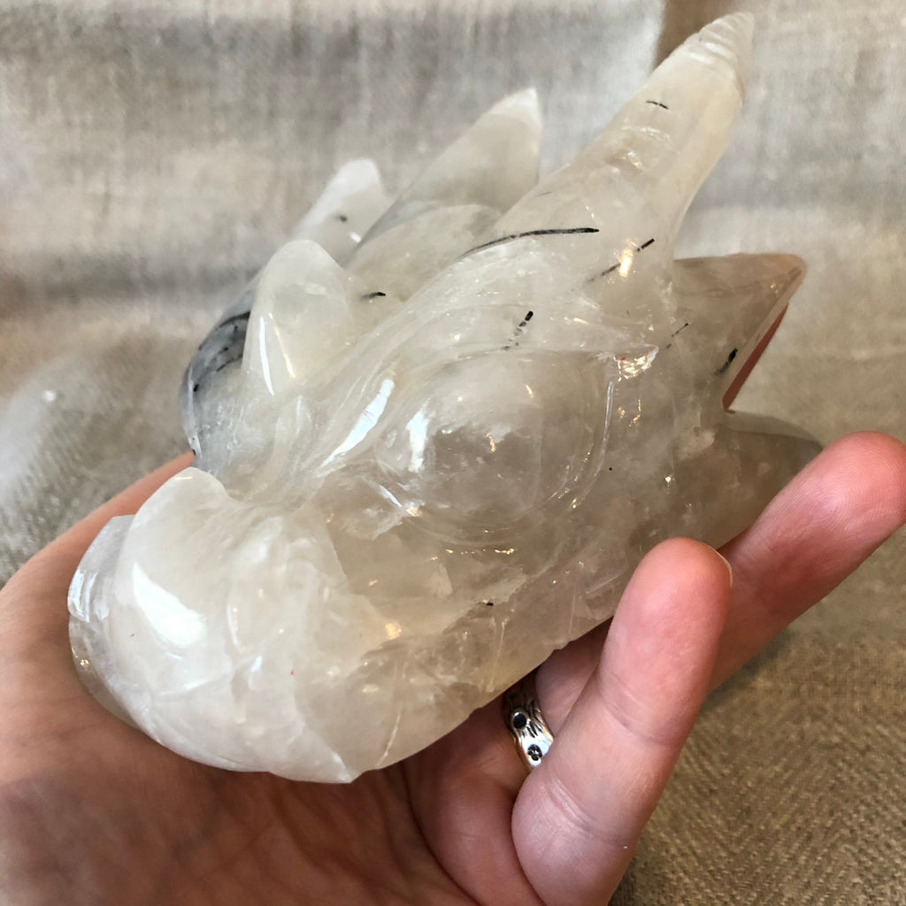 Quartz with Tourmaline Dragon Carving/Skull