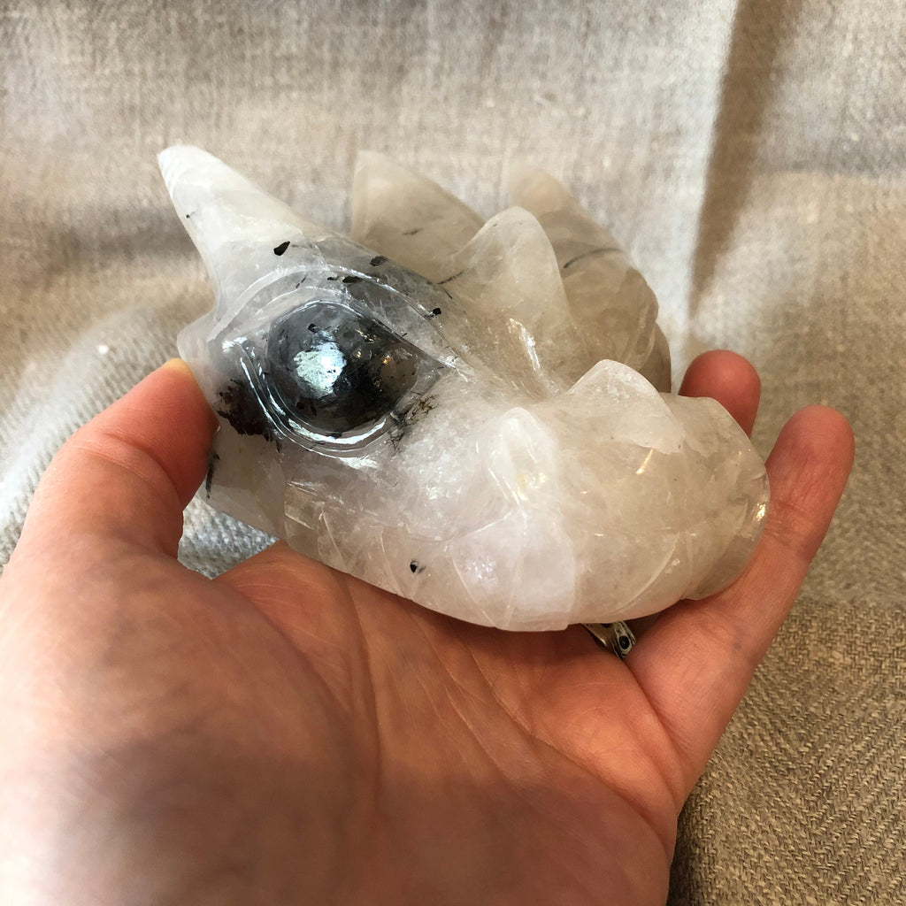 Quartz with Tourmaline Dragon Carving/Skull