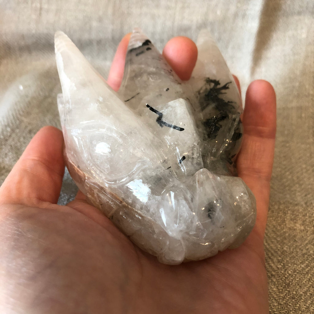 Quartz with Tourmaline Dragon Carving/Skull