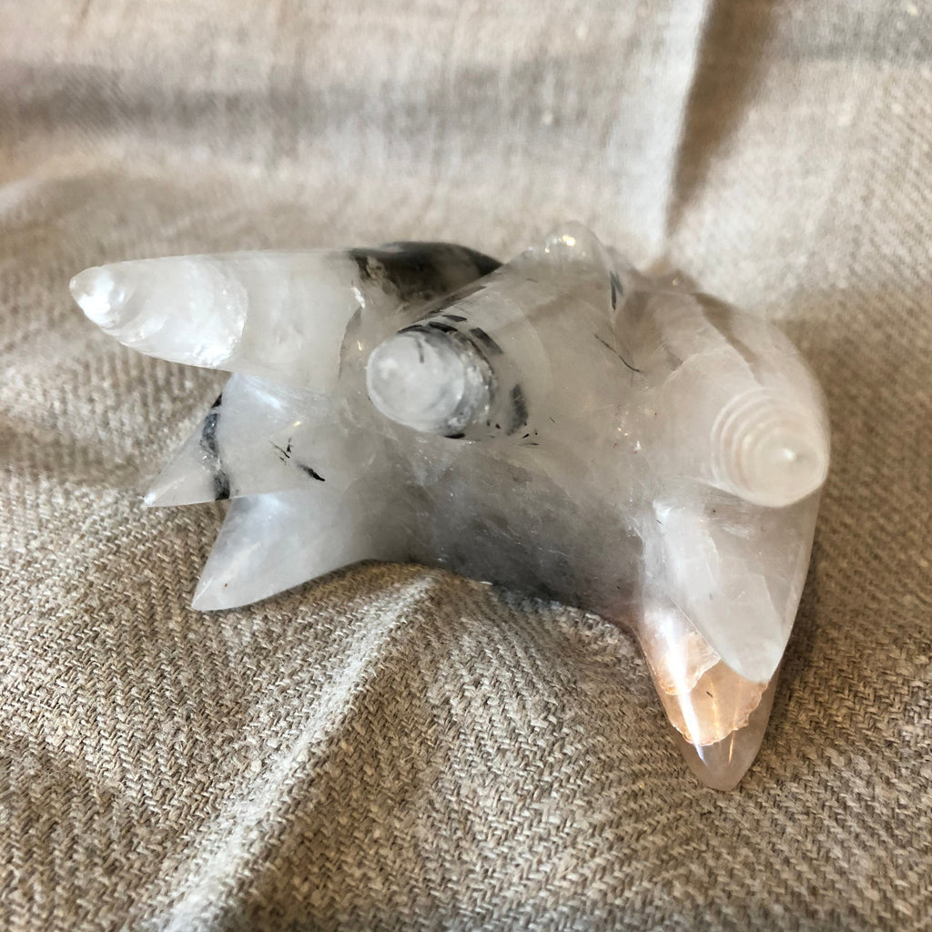 Quartz with Tourmaline Dragon Carving/Skull