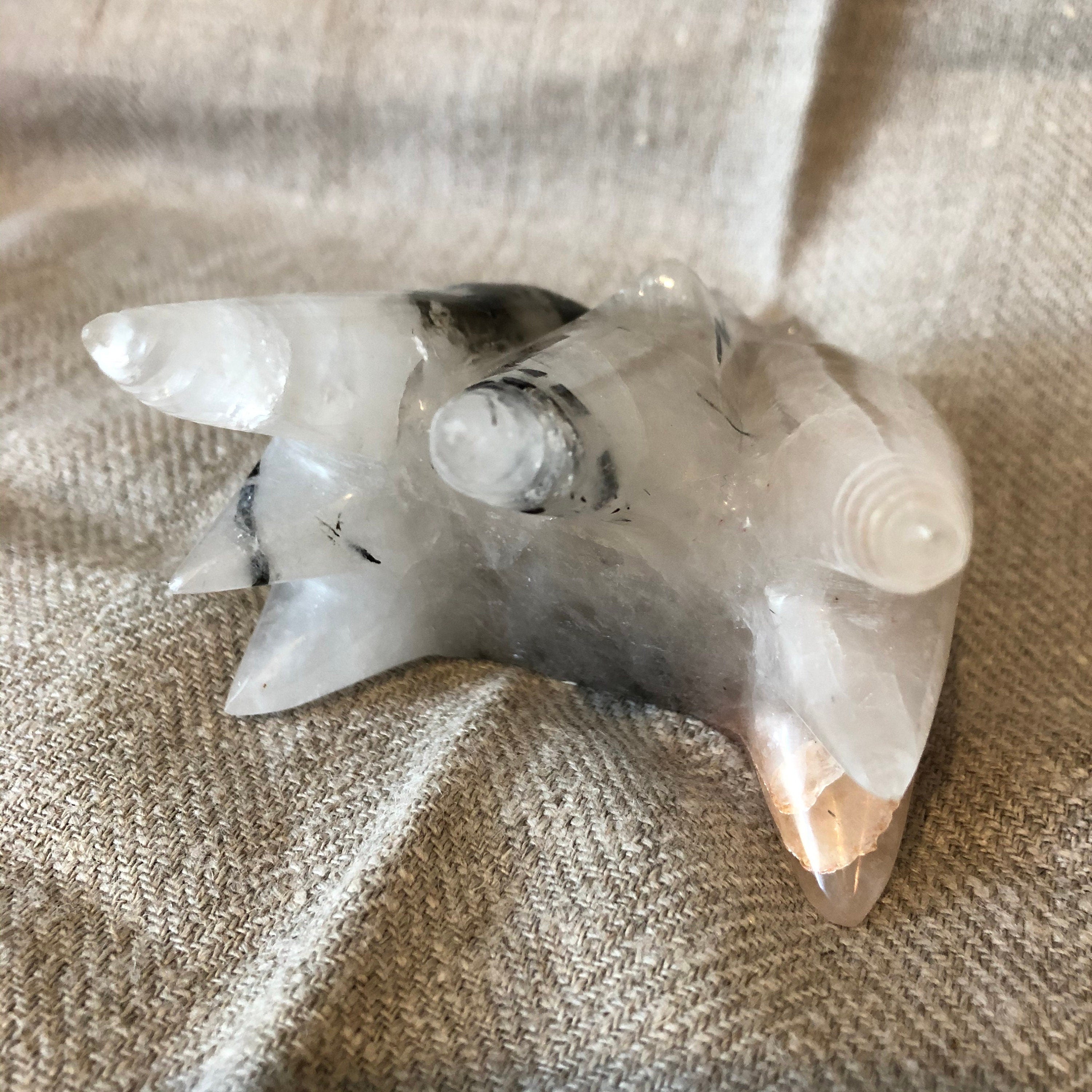 Quartz with Tourmaline Dragon Carving/Skull