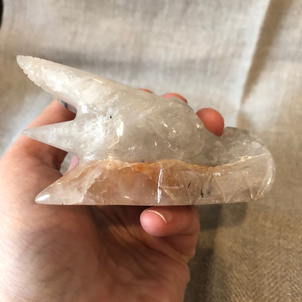 Quartz with Tourmaline Dragon Carving/Skull