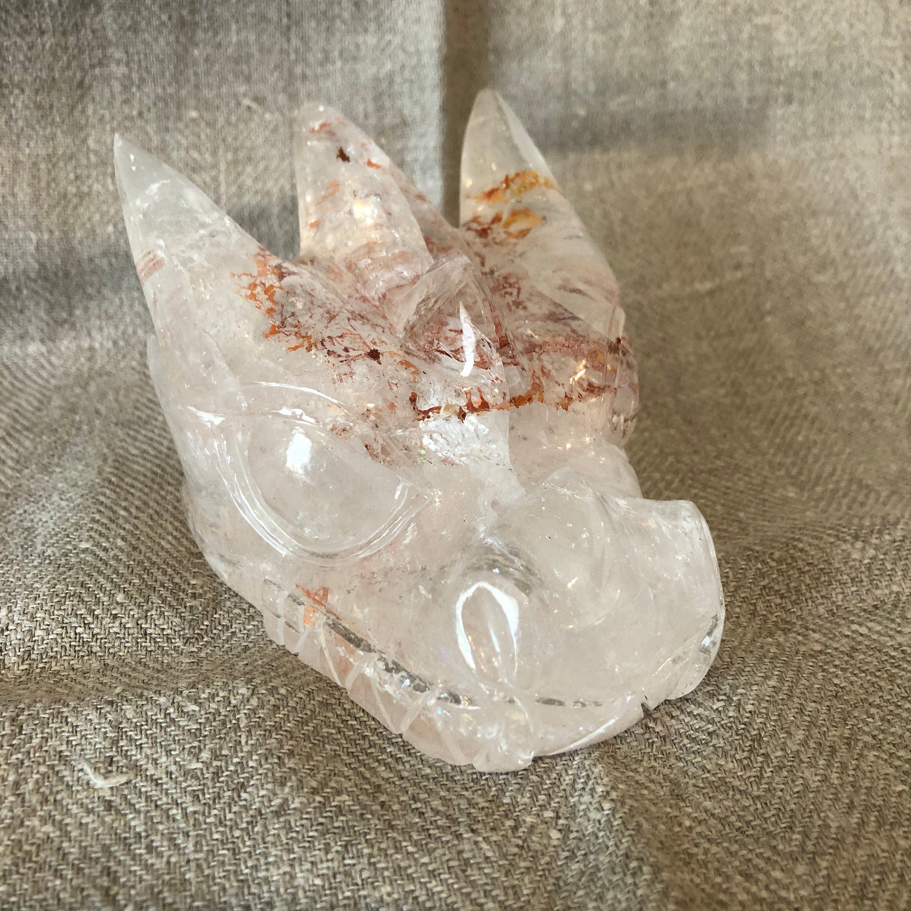 Quartz with Hematite Dragon Carving/Skull