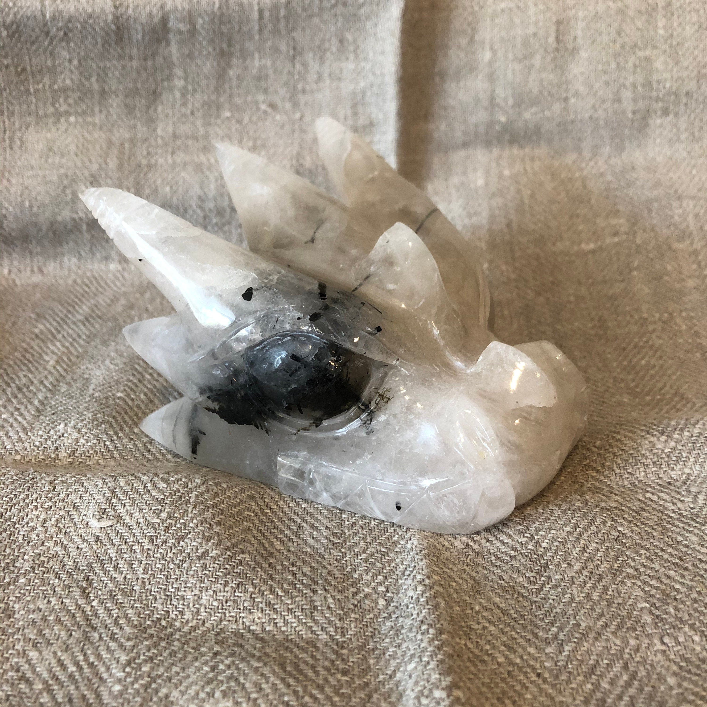 Quartz with Tourmaline Dragon Carving/Skull