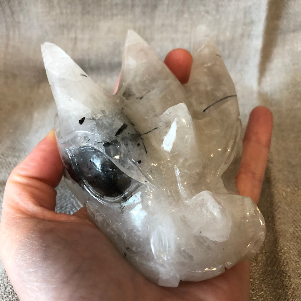 Quartz with Tourmaline Dragon Carving/Skull