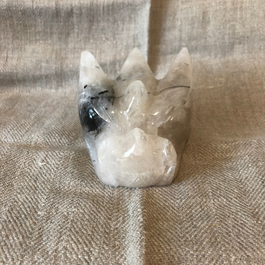 Quartz with Tourmaline Dragon Carving/Skull