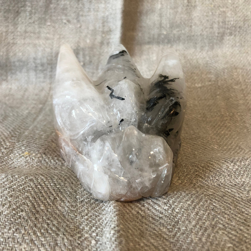 Quartz with Tourmaline Dragon Carving/Skull