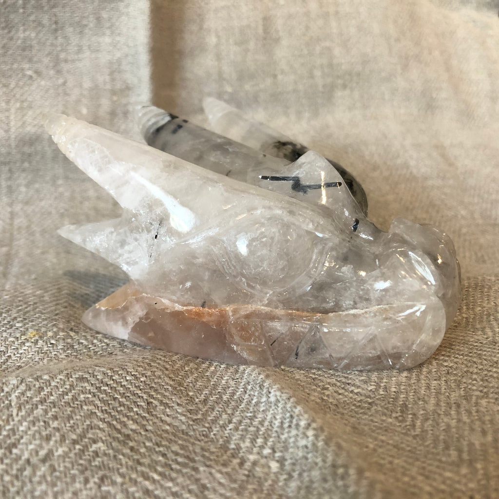 Quartz with Tourmaline Dragon Carving/Skull