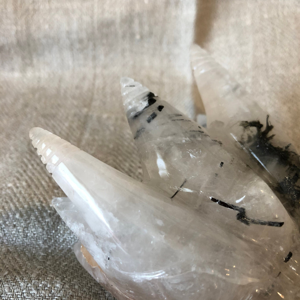 Quartz with Tourmaline Dragon Carving/Skull
