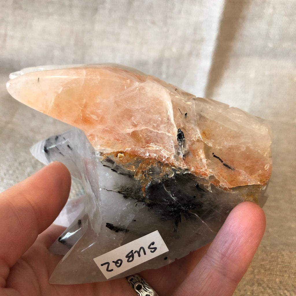Quartz with Tourmaline Dragon Carving/Skull