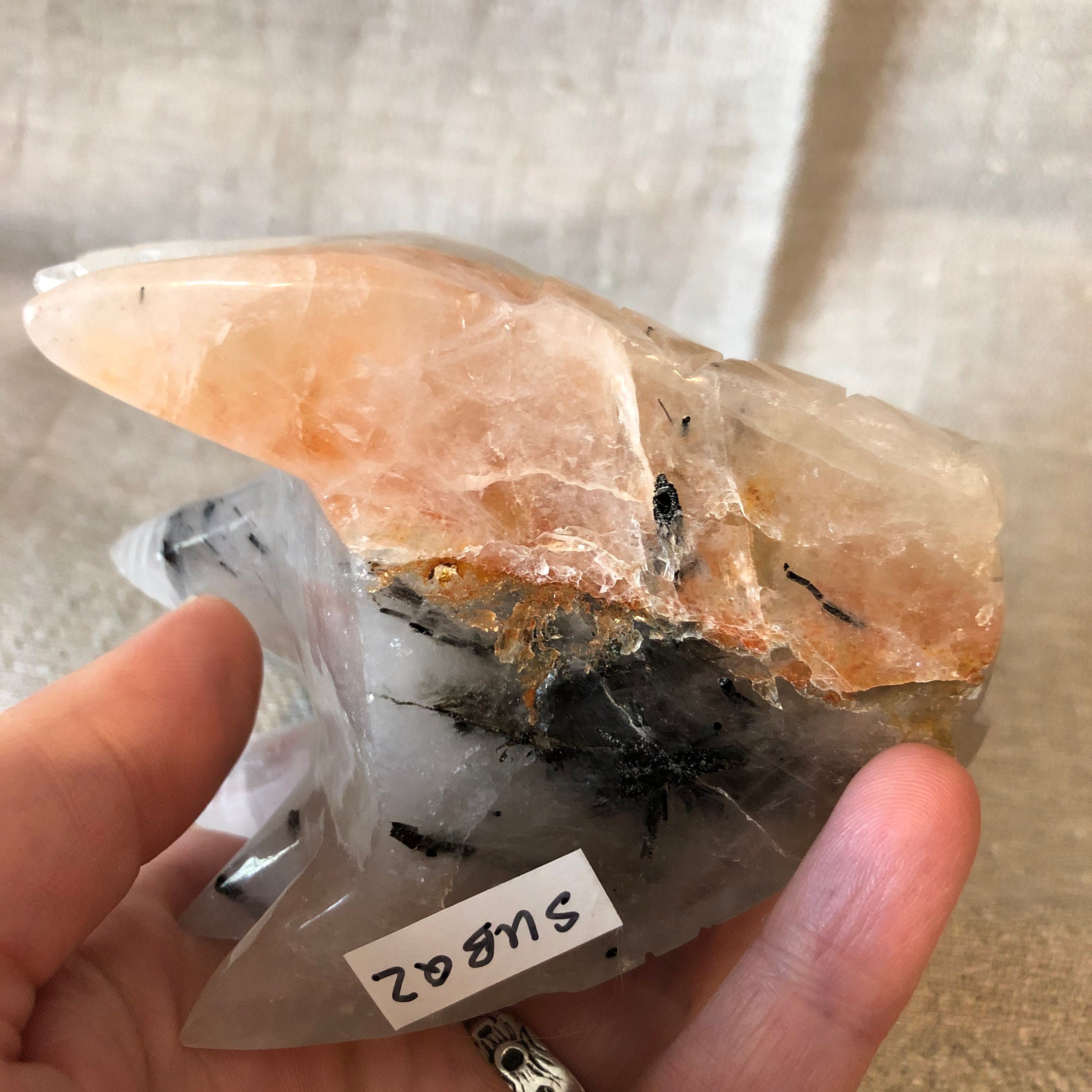 Quartz with Tourmaline Dragon Carving/Skull
