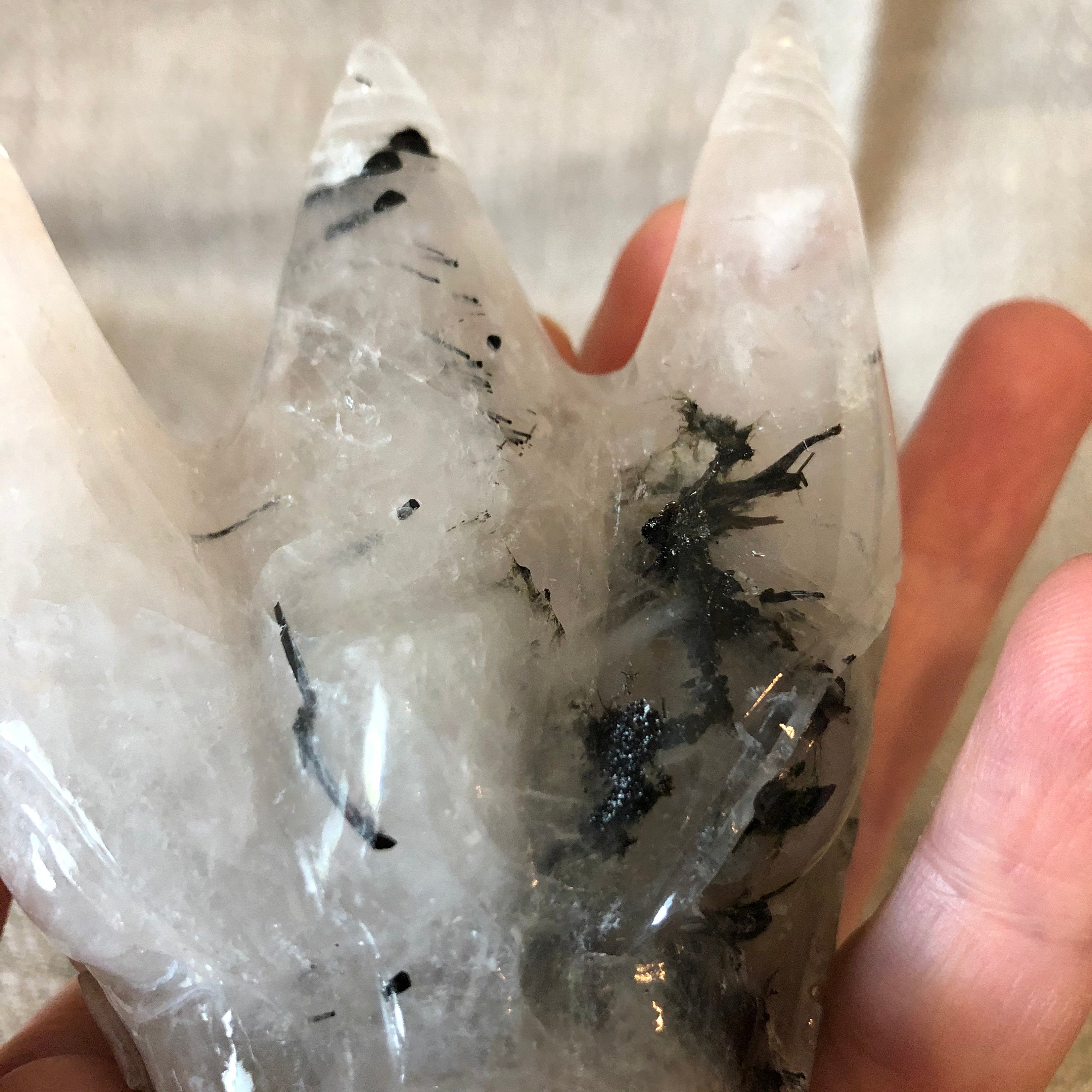 Quartz with Tourmaline Dragon Carving/Skull