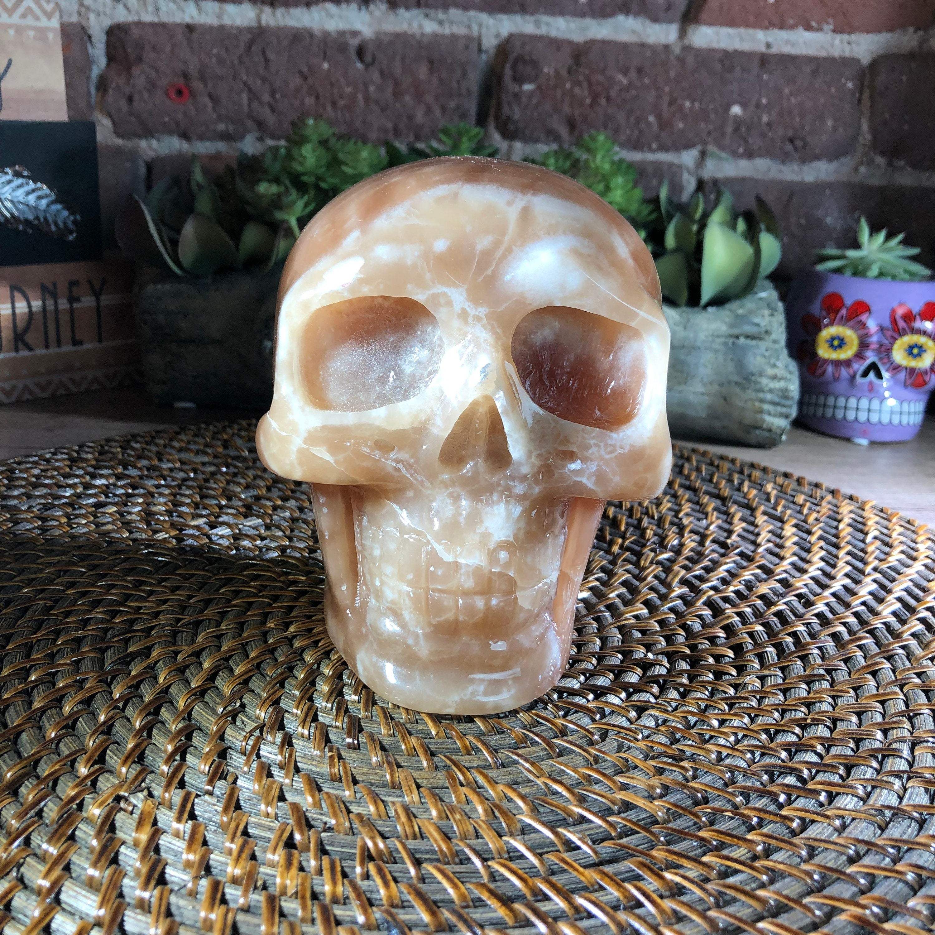 Huge Caramel Calcite Skull