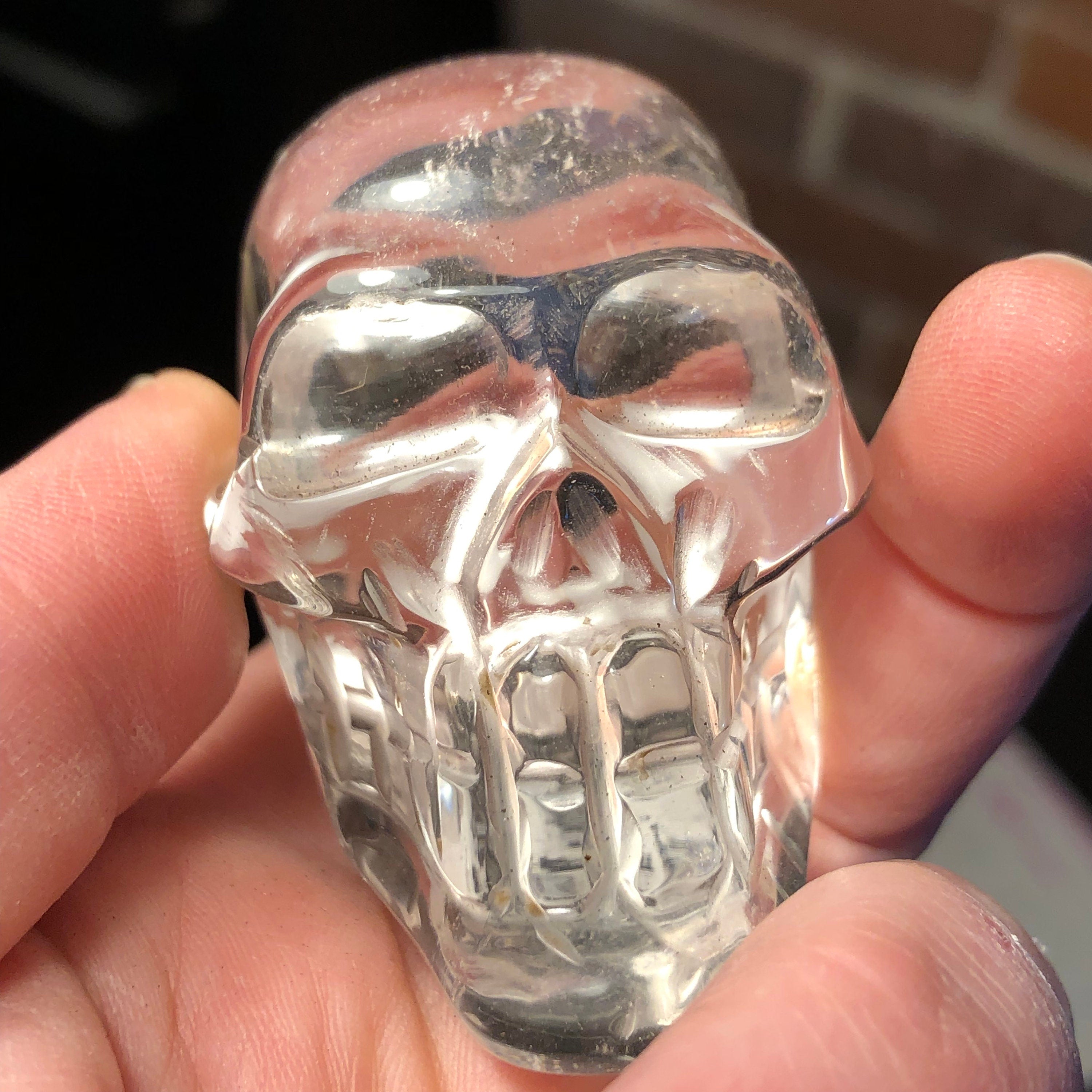 Carved Clear Quartz Skull - Brazilian Crystal Figurine