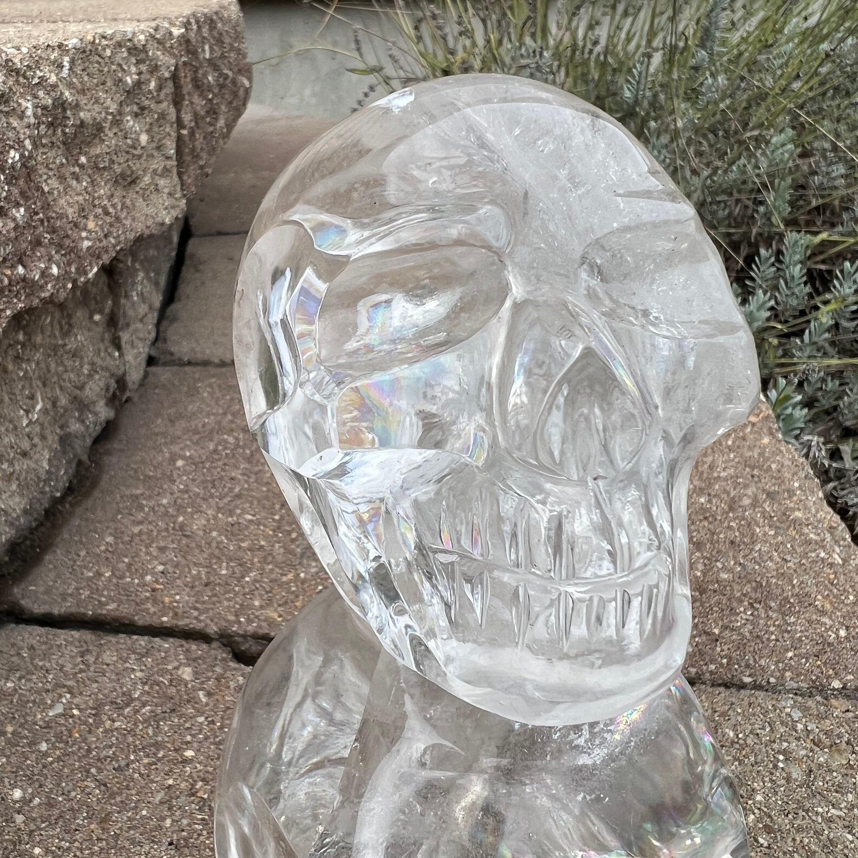 Quartz Double Skull Carving with Rainbows - Venturini Family