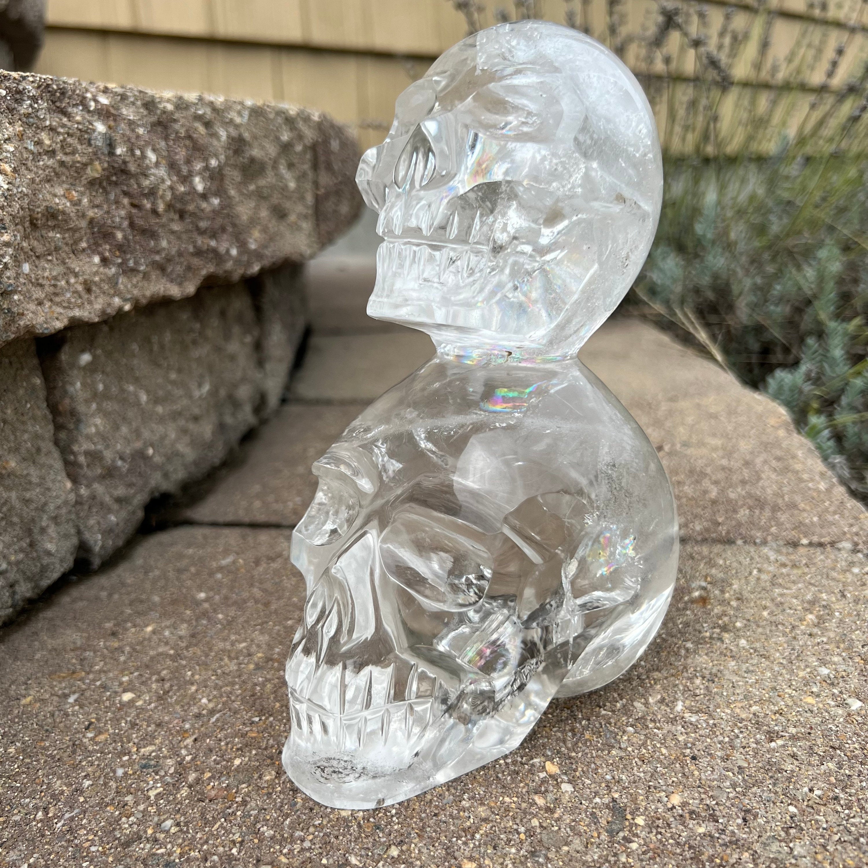 Quartz Double Skull Carving with Rainbows - Venturini Family