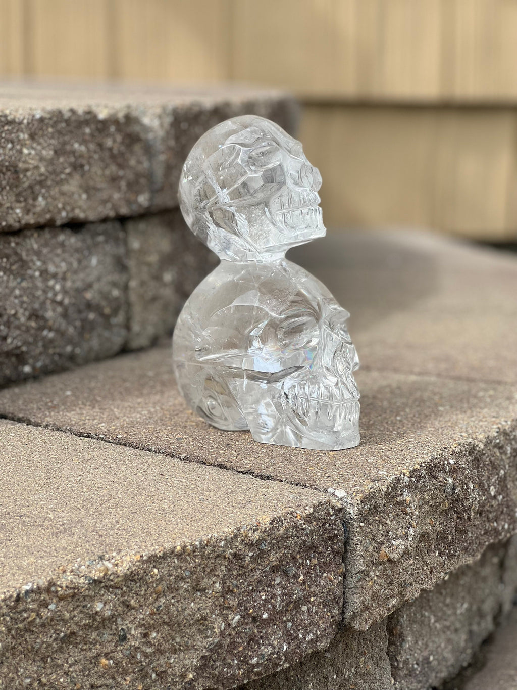 Quartz Double Skull Carving with Rainbows - Venturini Family
