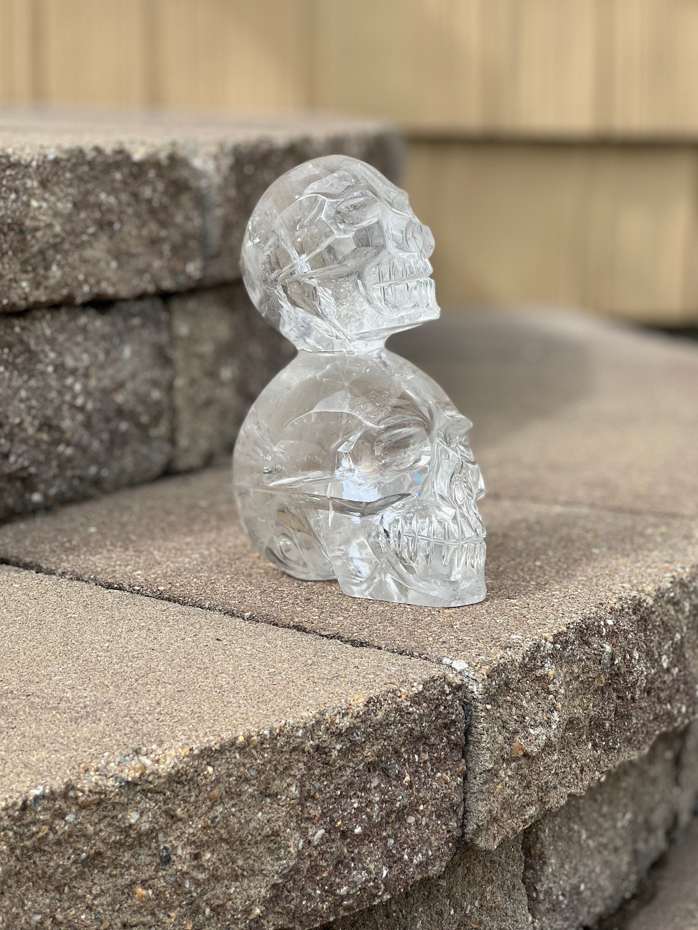 Quartz Double Skull Carving with Rainbows - Venturini Family