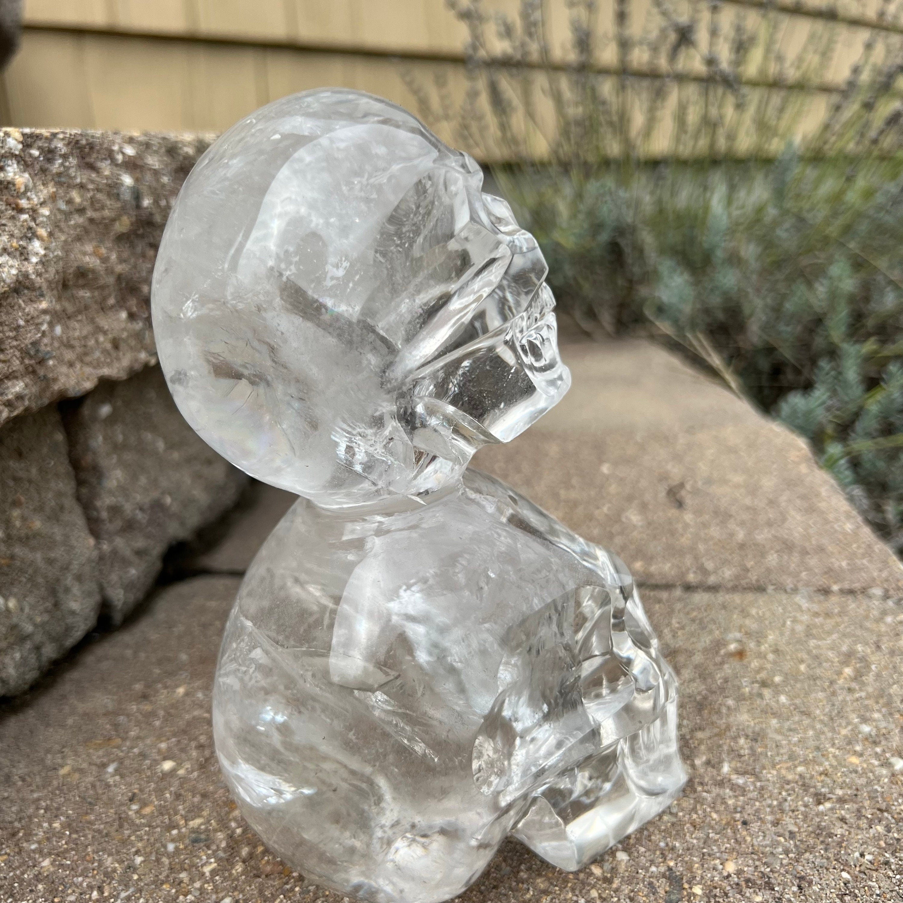 Quartz Double Skull Carving with Rainbows - Venturini Family