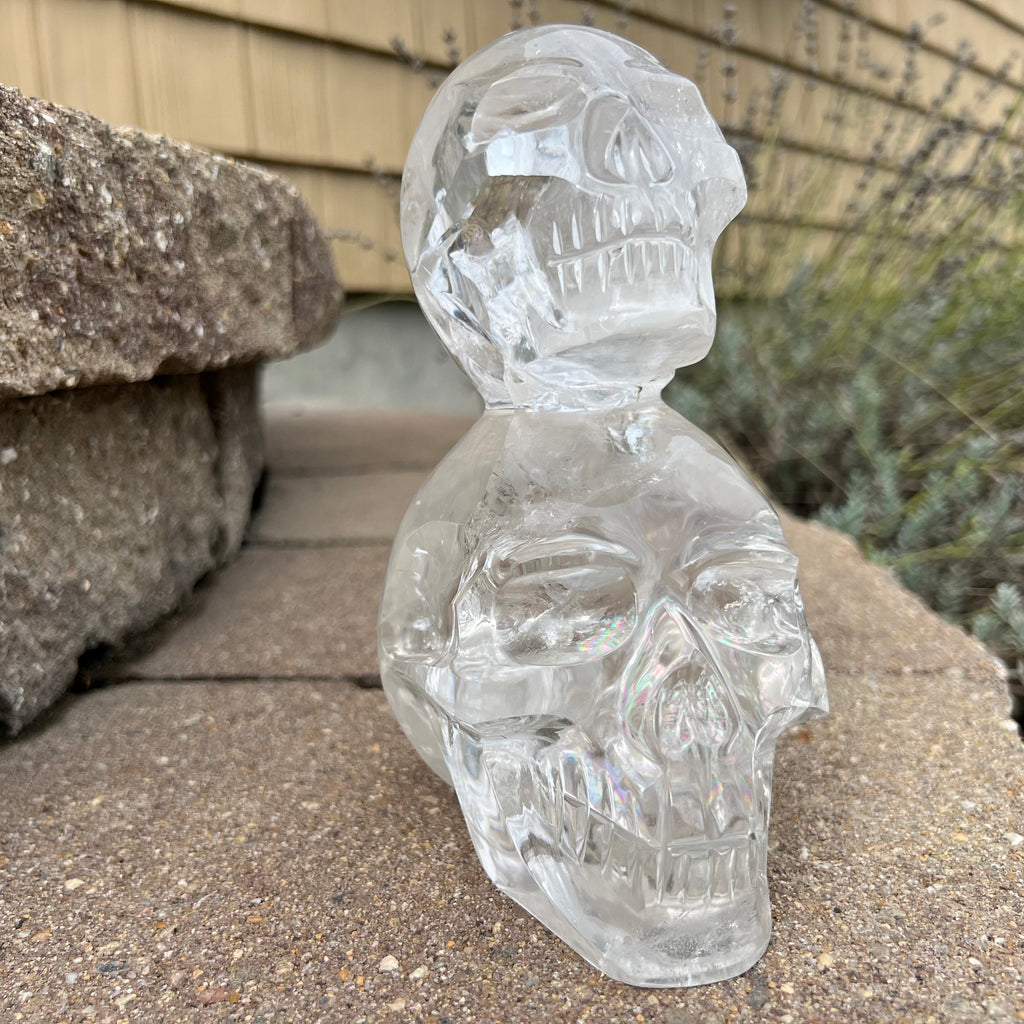 Quartz Double Skull Carving with Rainbows - Venturini Family