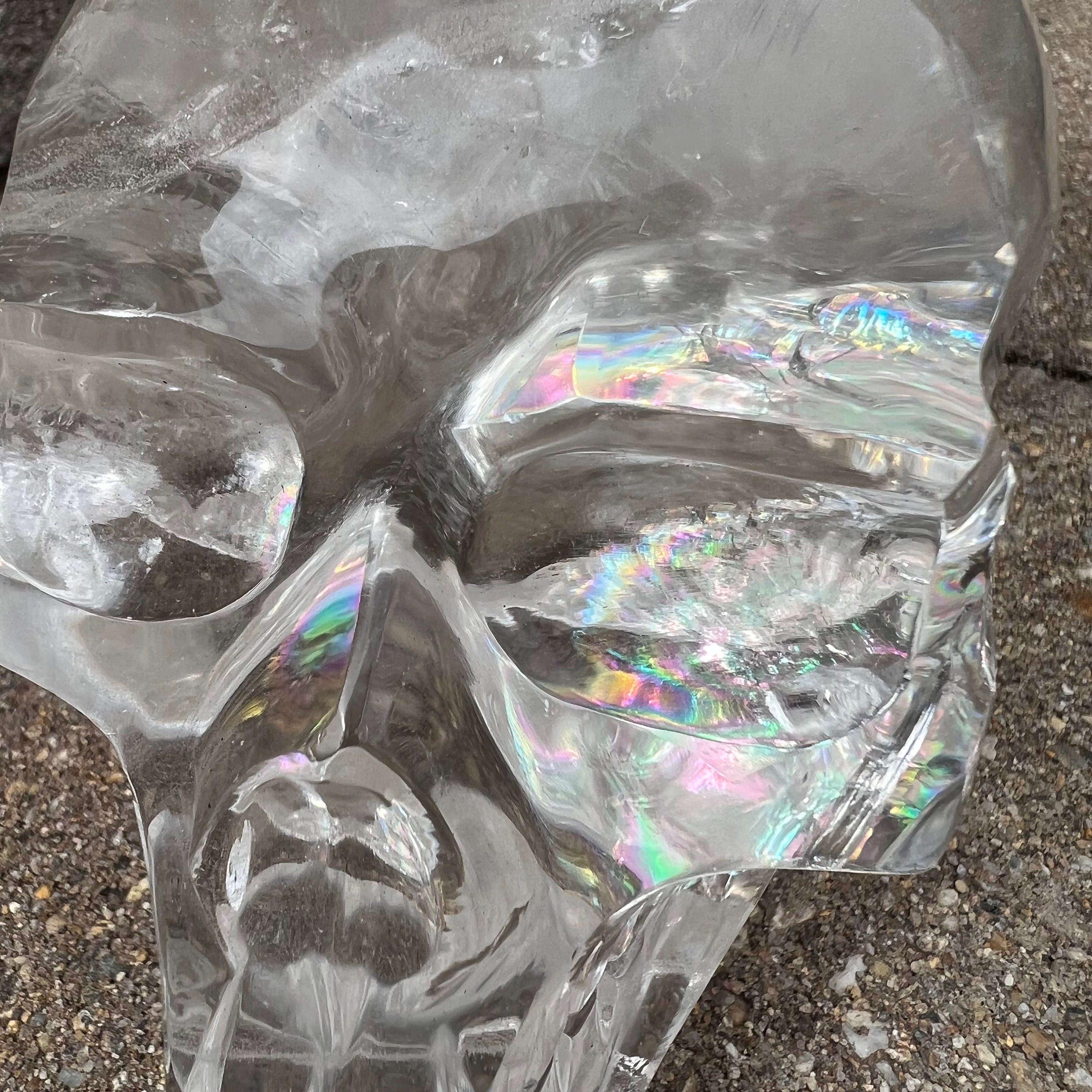 Quartz Double Skull Carving with Rainbows - Venturini Family