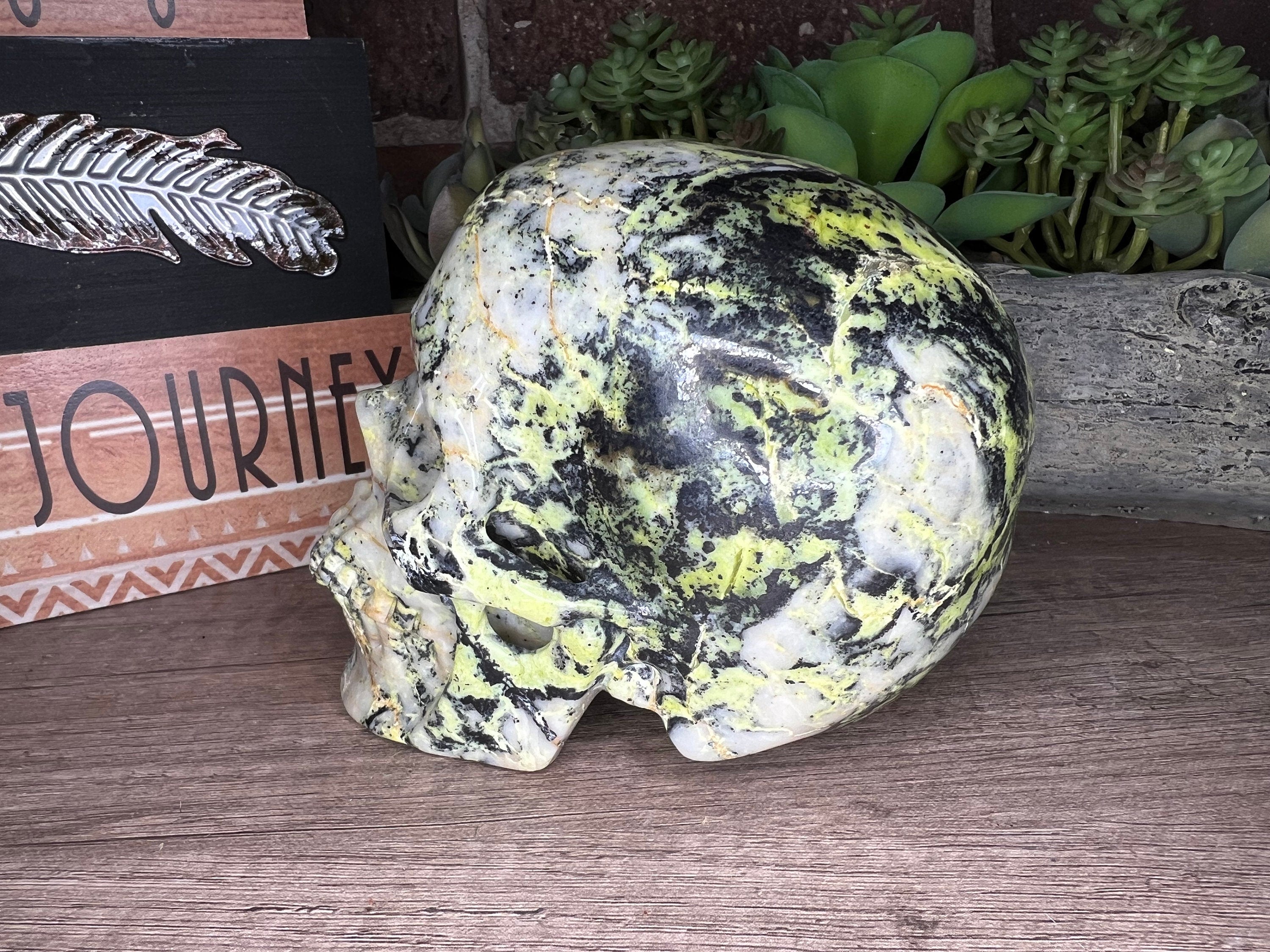 Hiso Jasper Skull: Unique Carved Stone Decor (5 inch)