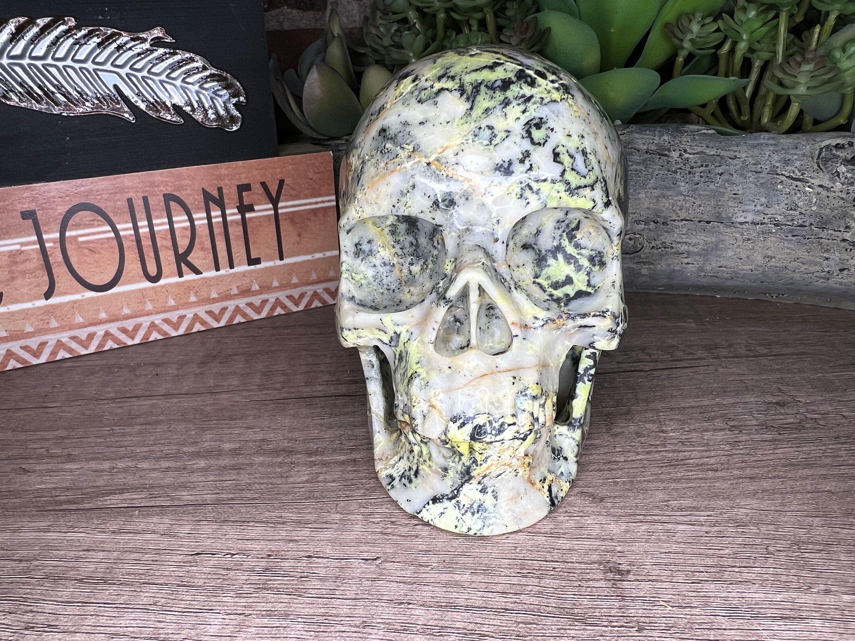 Hiso Jasper Skull: Unique Carved Stone Decor (5 inch)