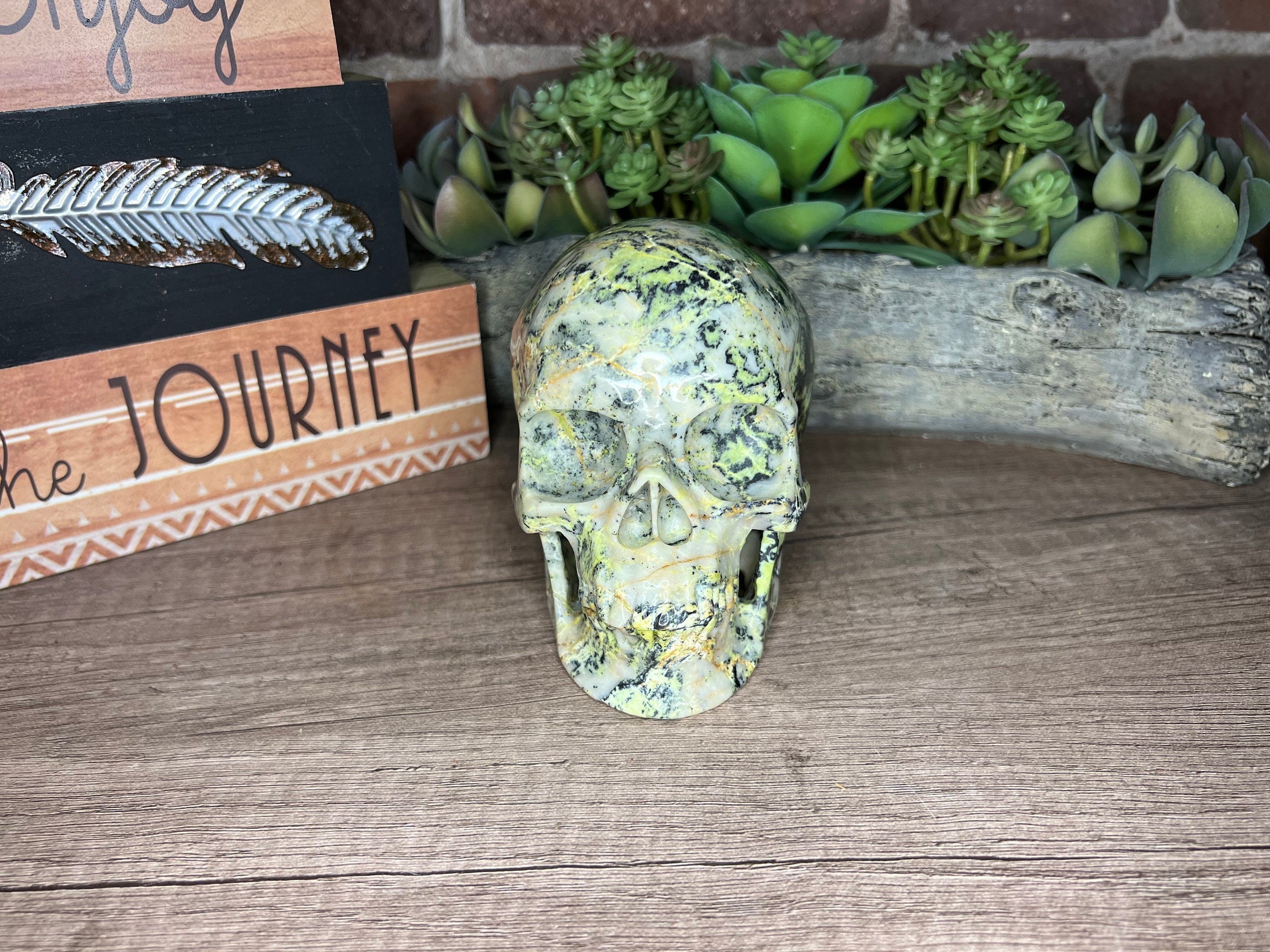 Hiso Jasper Skull: Unique Carved Stone Decor (5 inch)