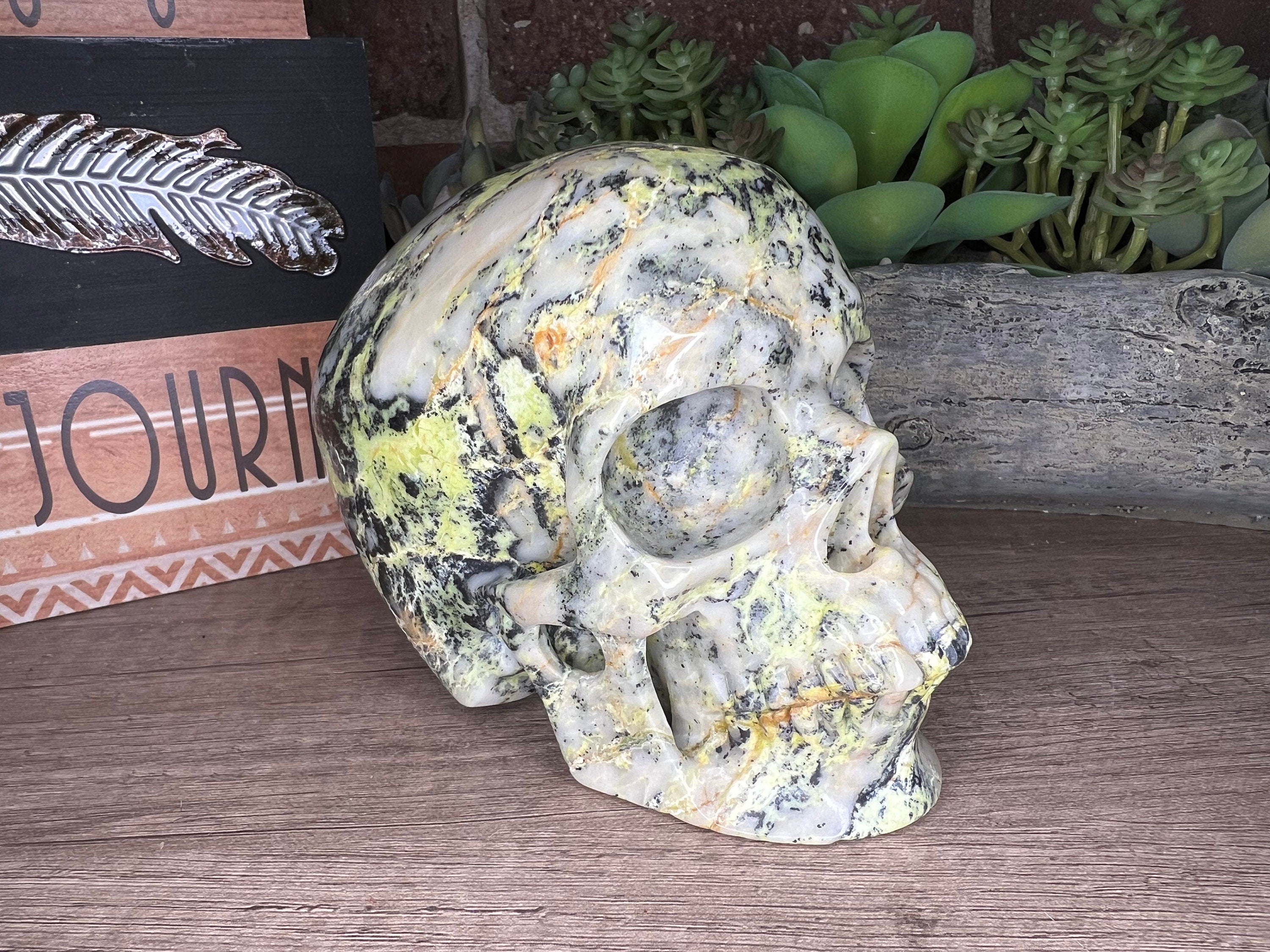 Hiso Jasper Skull: Unique Carved Stone Decor (5 inch)