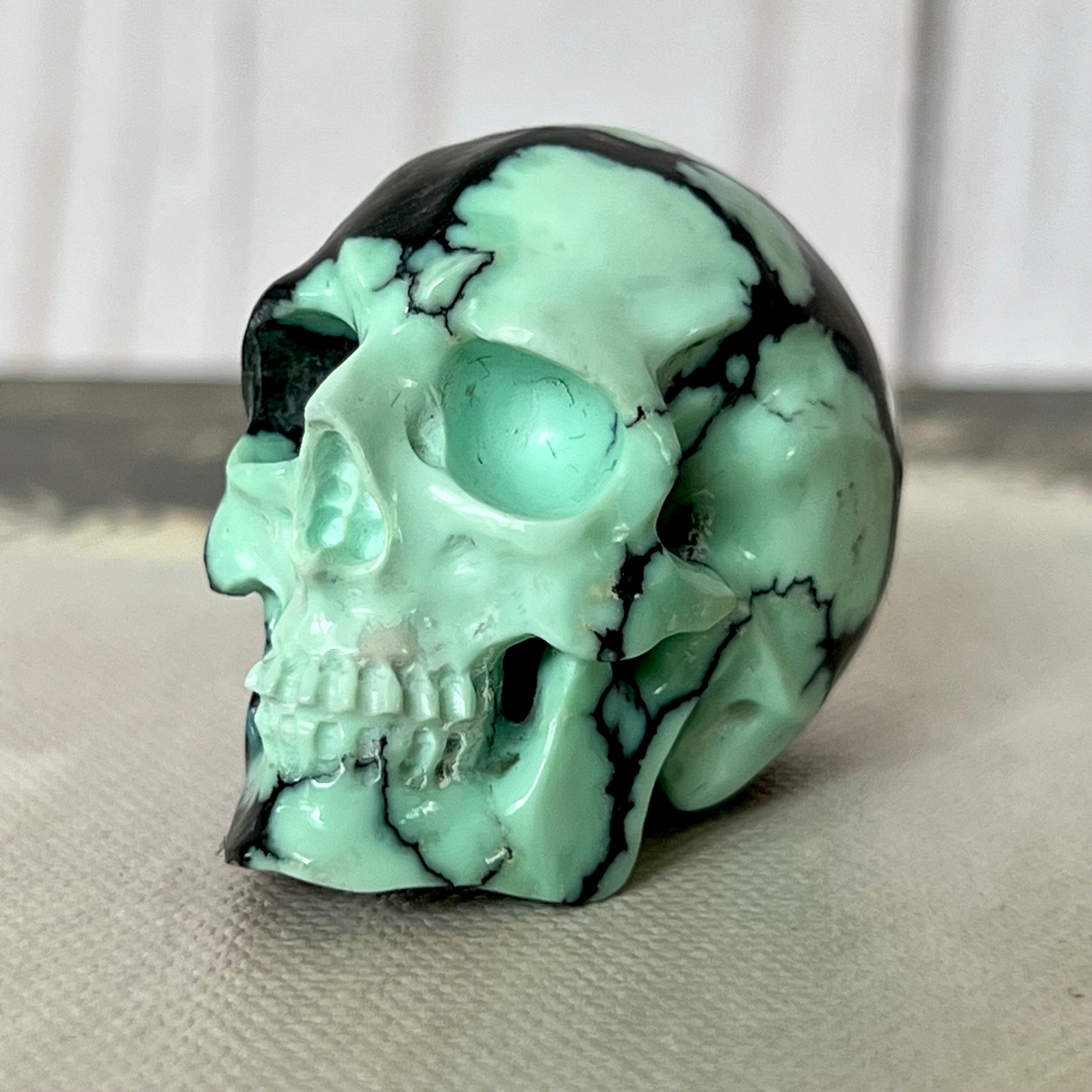 Peacock Variscite Skull: Bicolor Crystal Carving (1.5" x 1")