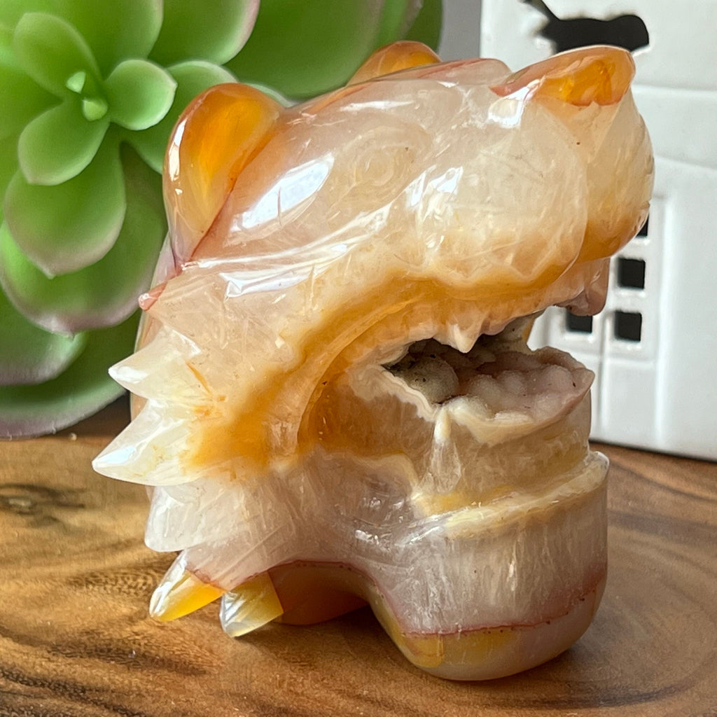 Carnelian Druzy Lion Carving: Sacral Chakra Stone