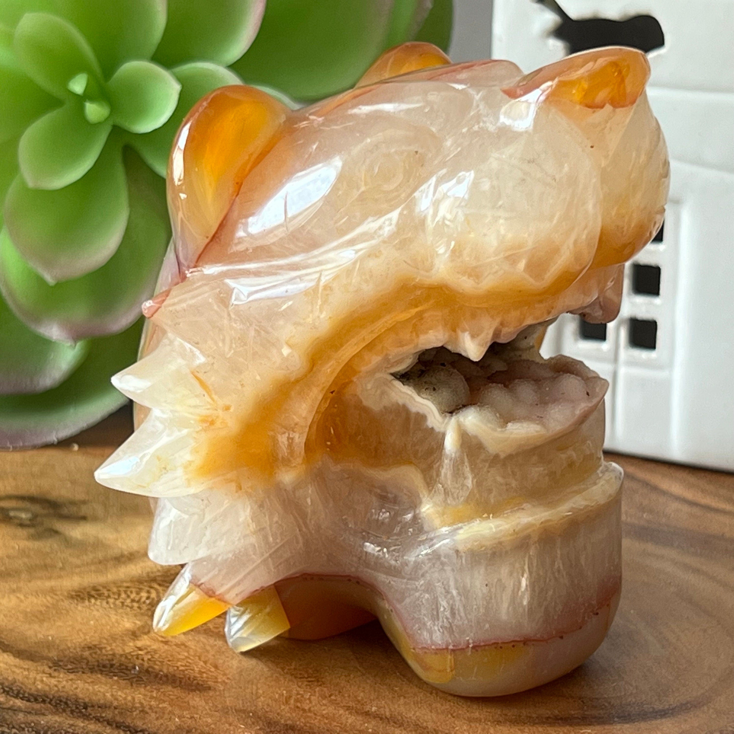 Carnelian Druzy Lion Carving: Sacral Chakra Stone