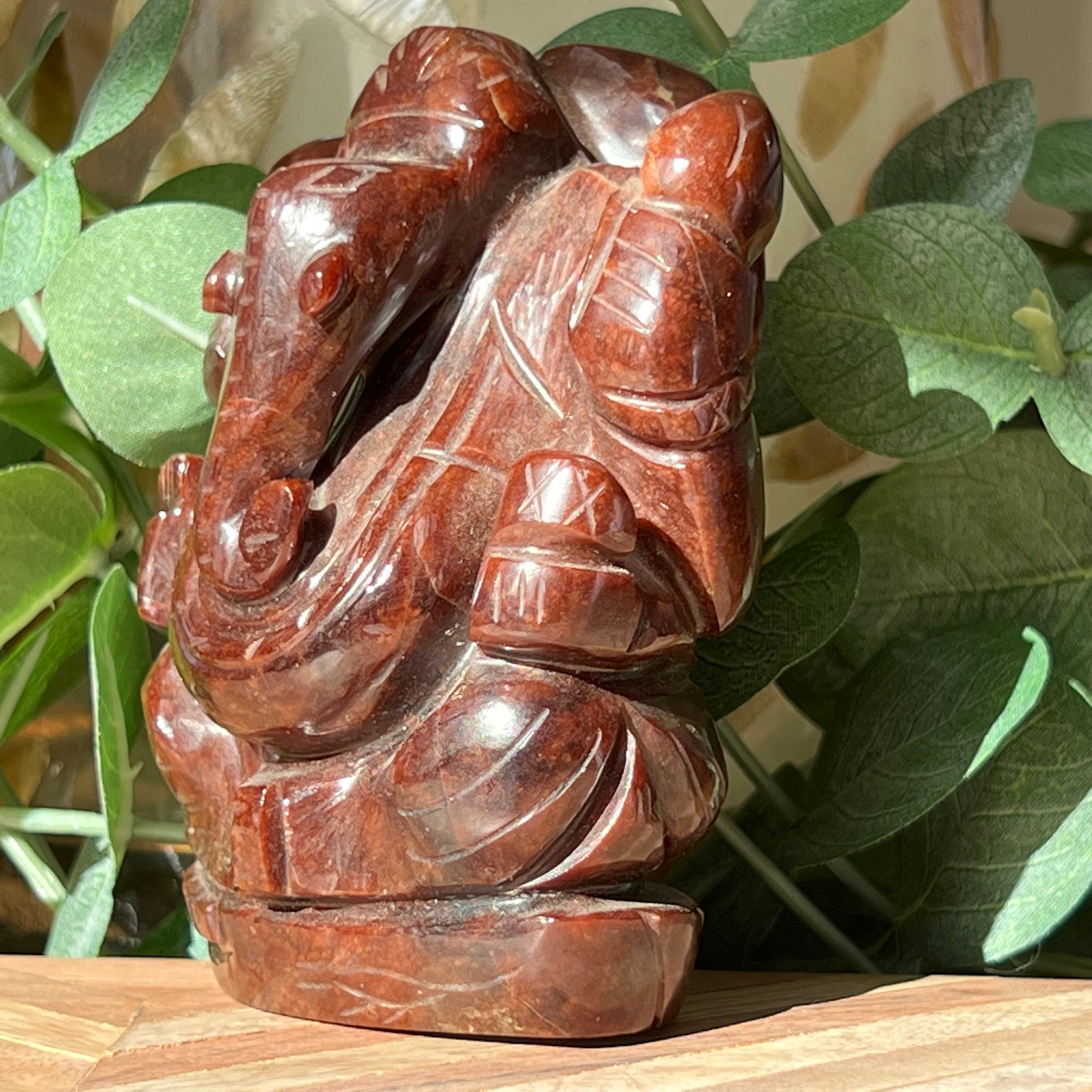 Garnet Ganesh Carving: Hindu God Statue