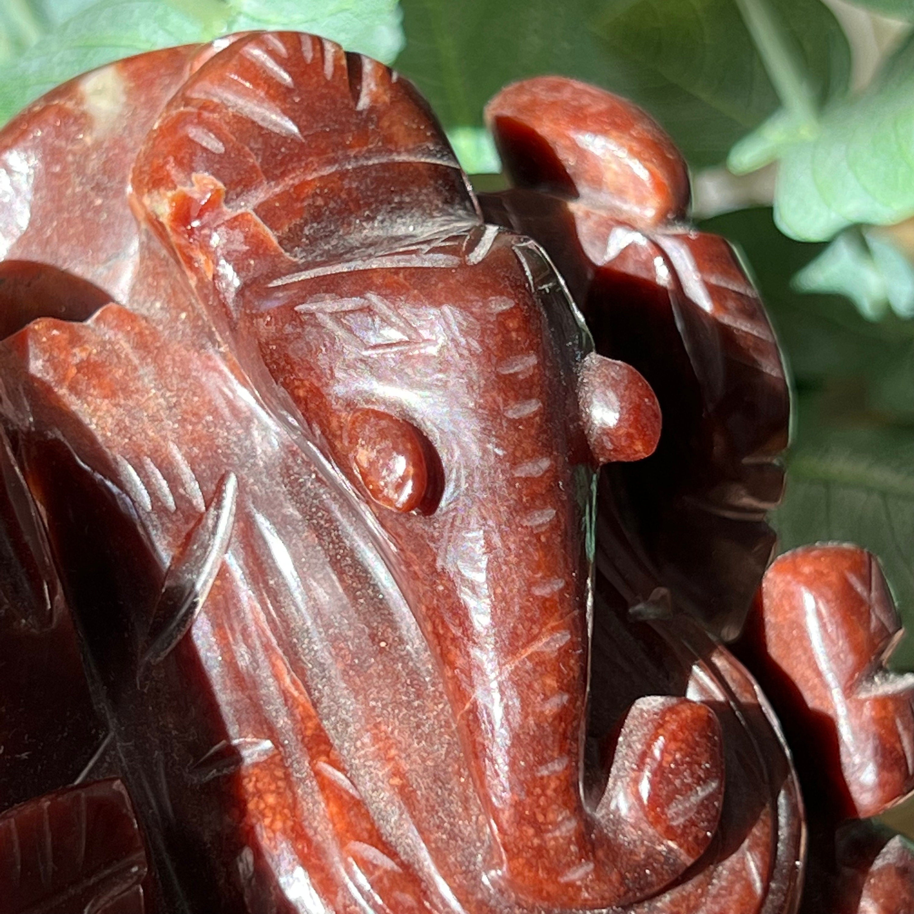 Garnet Ganesh Carving: Hindu God Statue