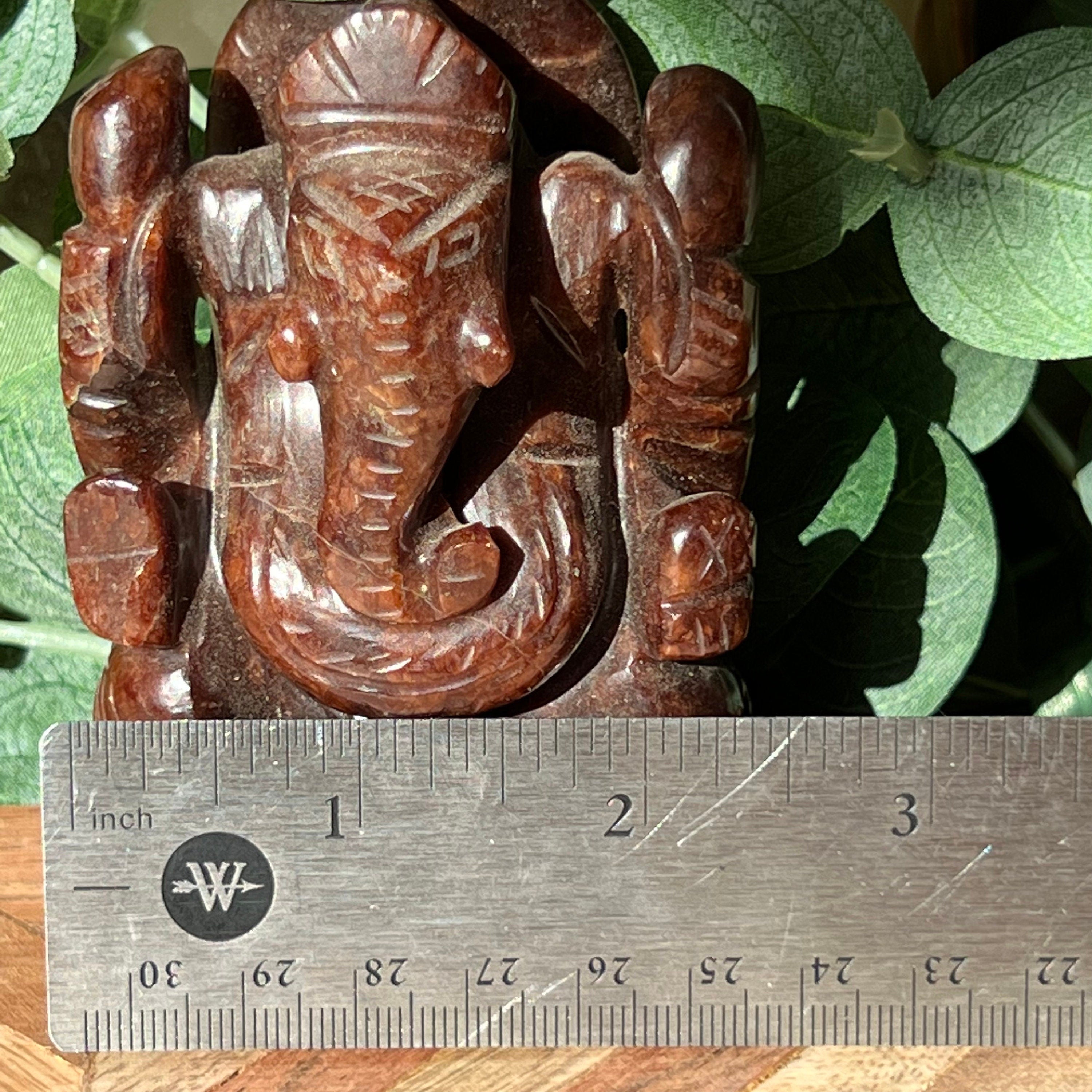 Garnet Ganesh Carving: Hindu God Statue, 3.5"