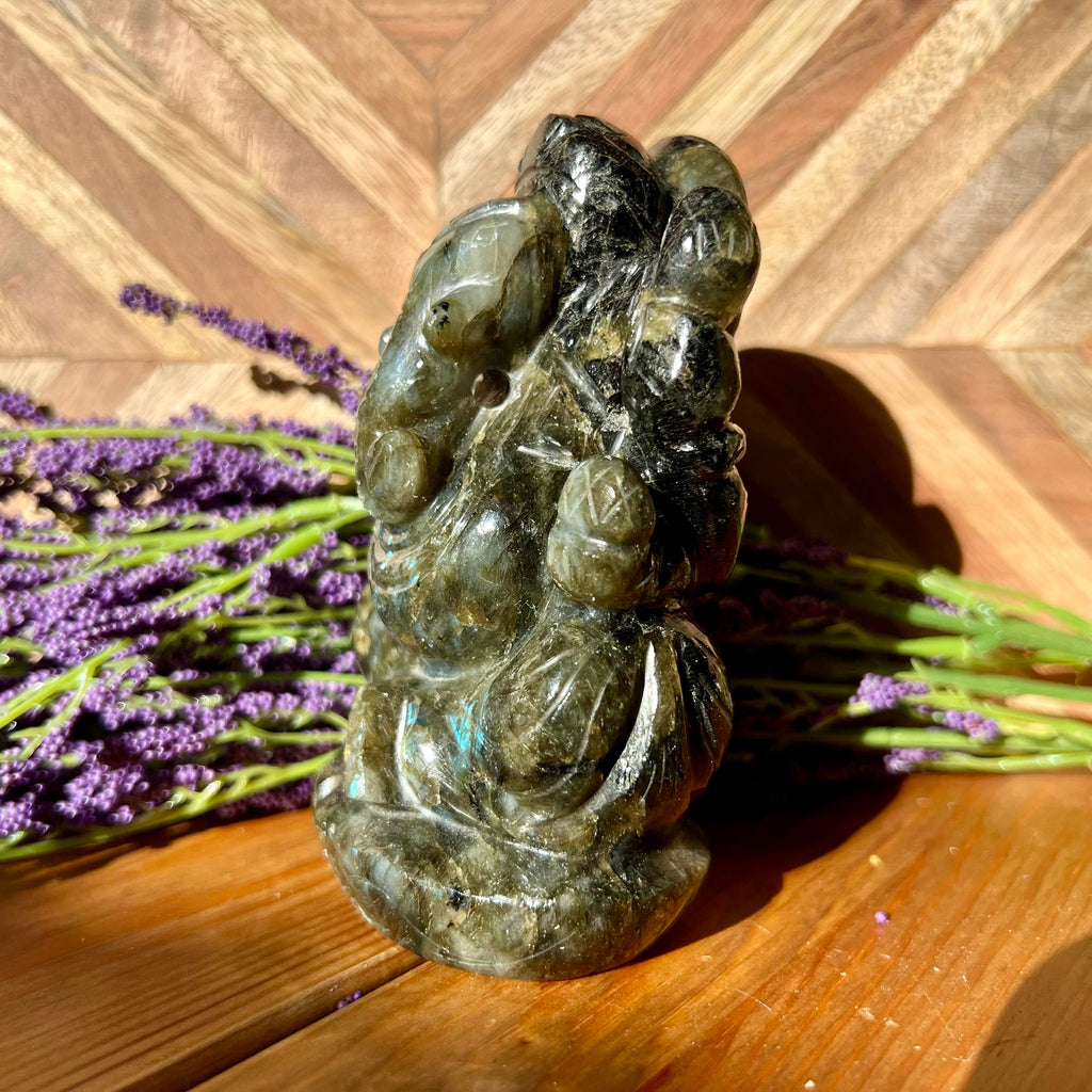 Flashy Labradorite Ganesh Carving - Hindu God Statue (4.25" Tall)