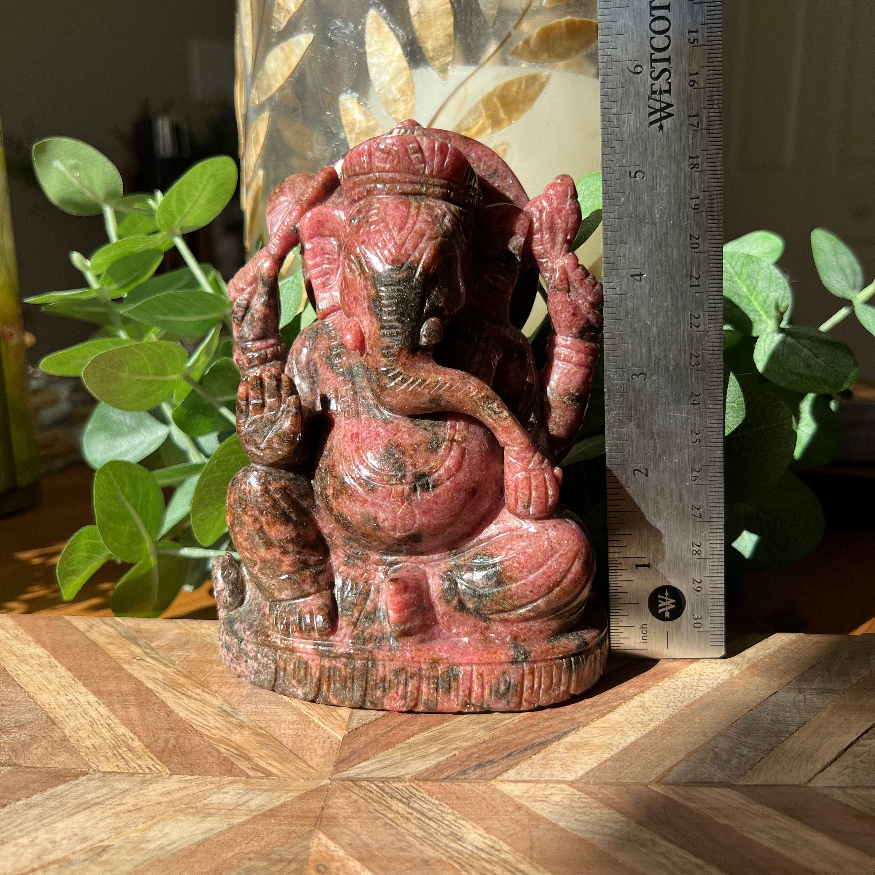 Large Rhodonite Ganesh Carving: Gemmy Pink Hindu God Statue